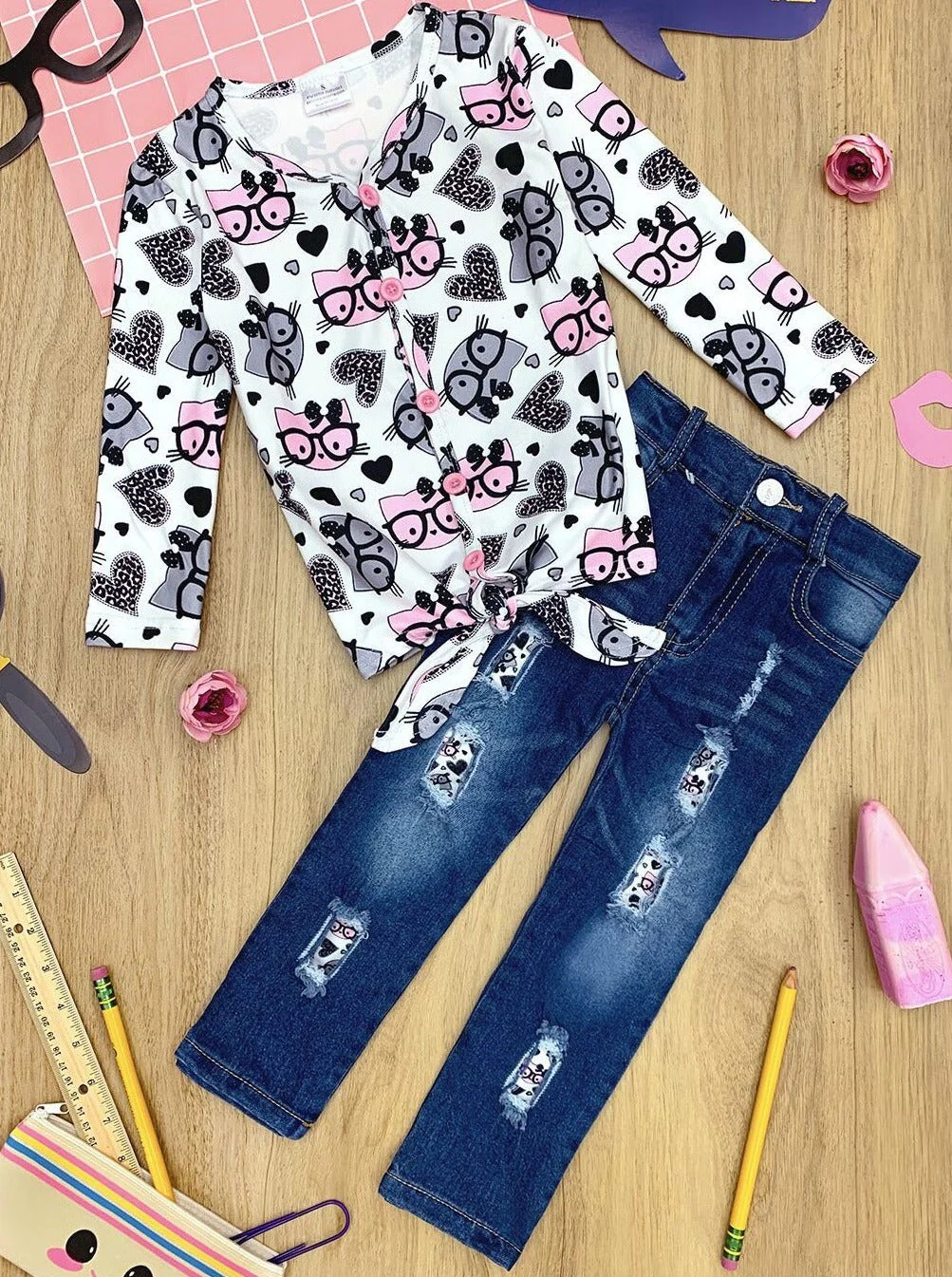 Smart Kitten Patched Jeans Set - Image 3