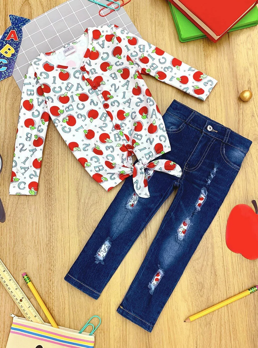 Apple Cutie Patched Jeans Set - Image 6