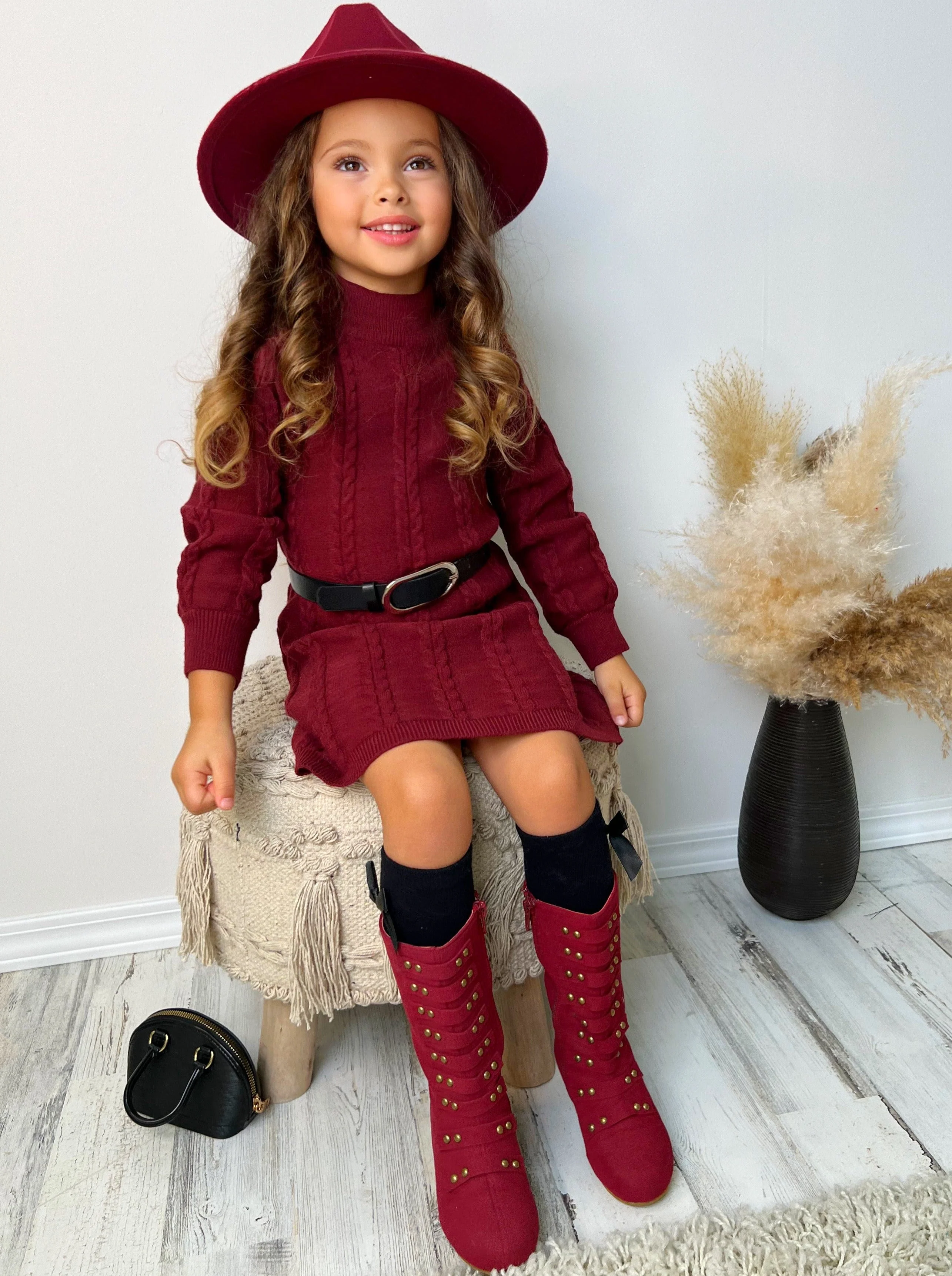 Cute Cranberry Cable Knit Belted Sweater Dress - Image 4