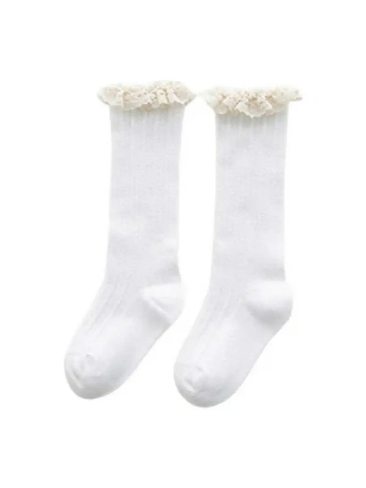Girls White Cable Knit Lace Trimmed Socks - Image 2
