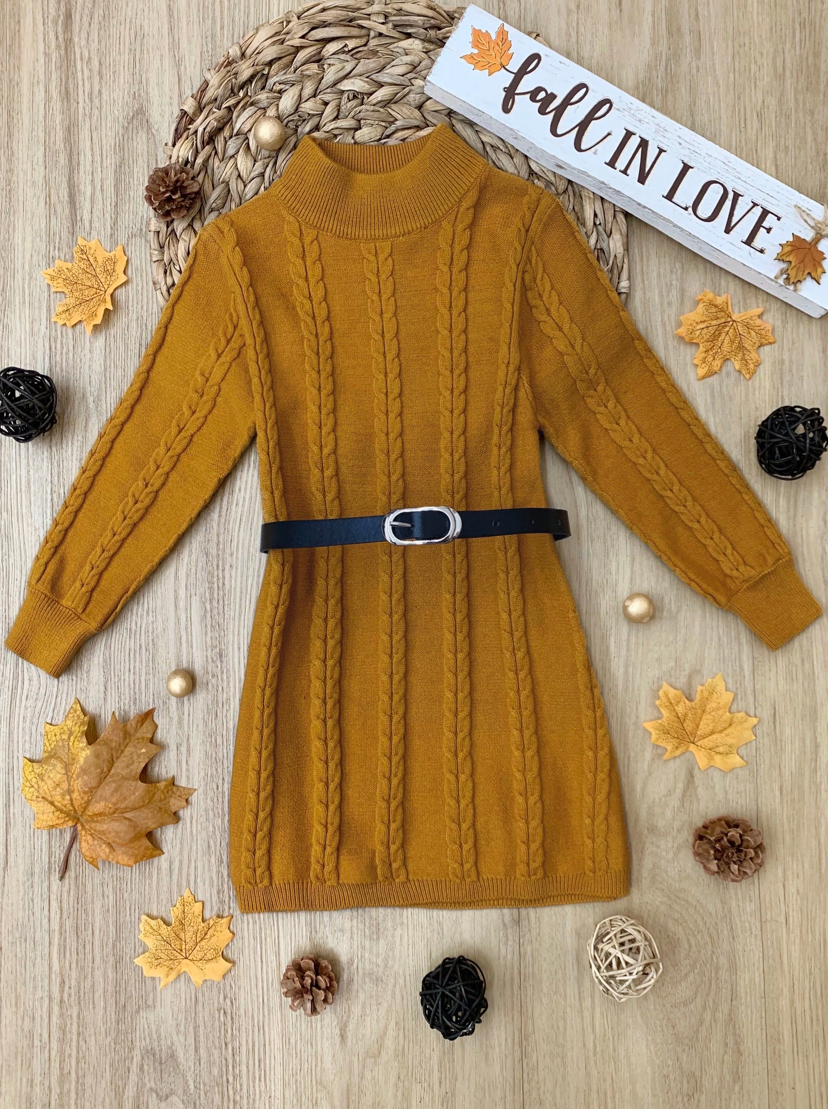 Marigold Glam Cable Knit Belted Sweater Dress - Image 2