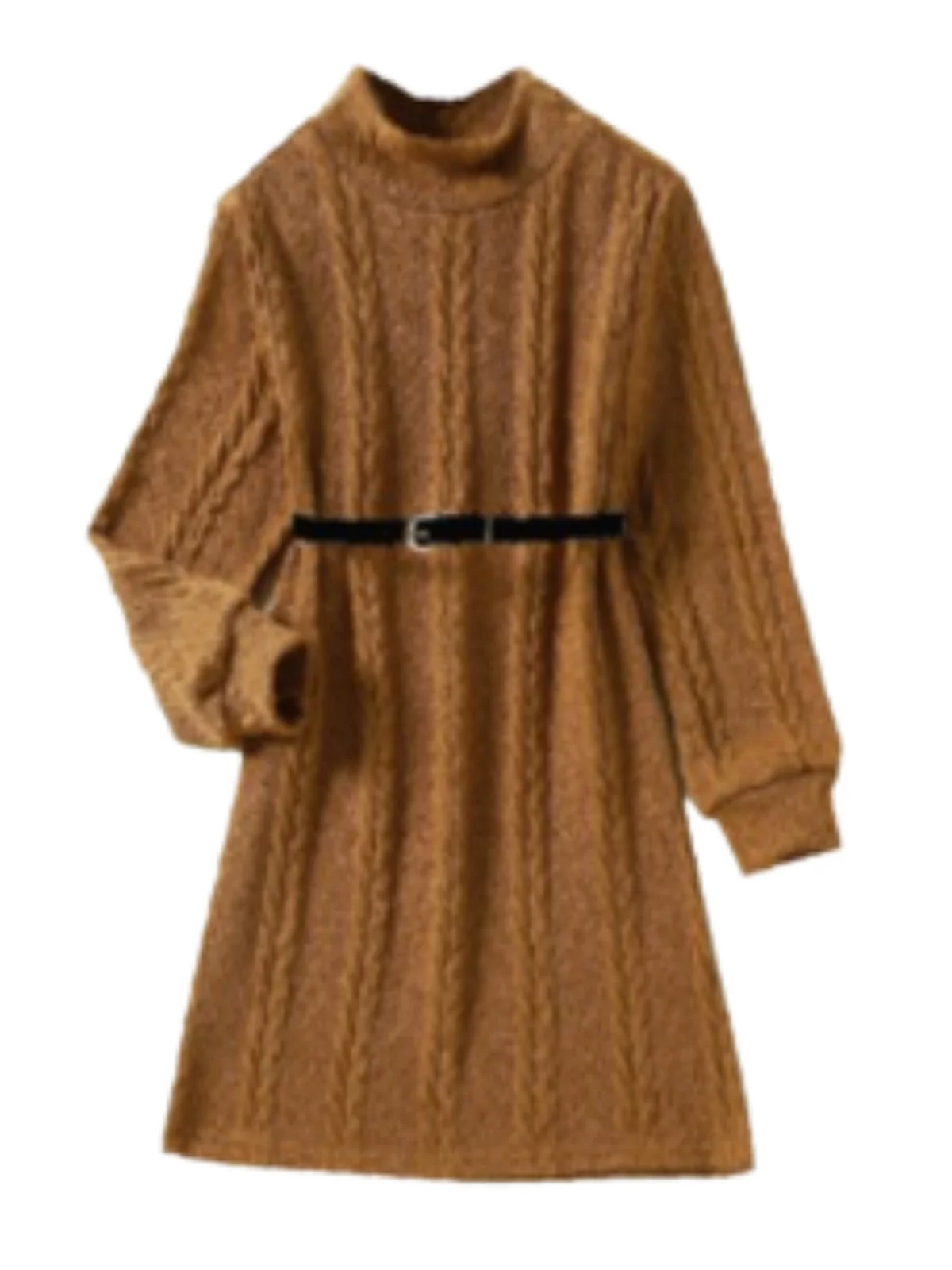 Marigold Glam Cable Knit Belted Sweater Dress - Image 3