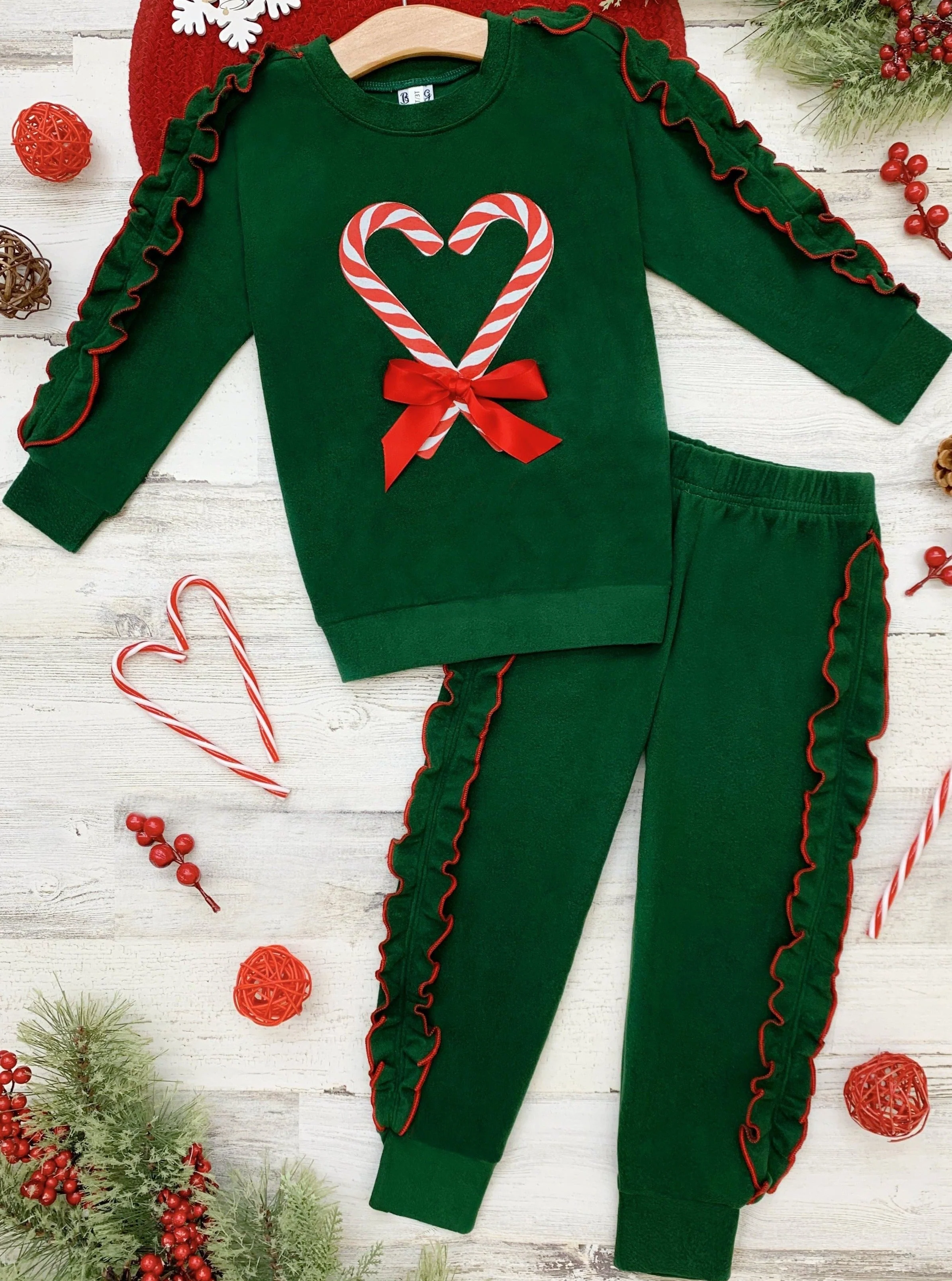 Candy Cane Heart Ruffle Jogger Set - Image 3