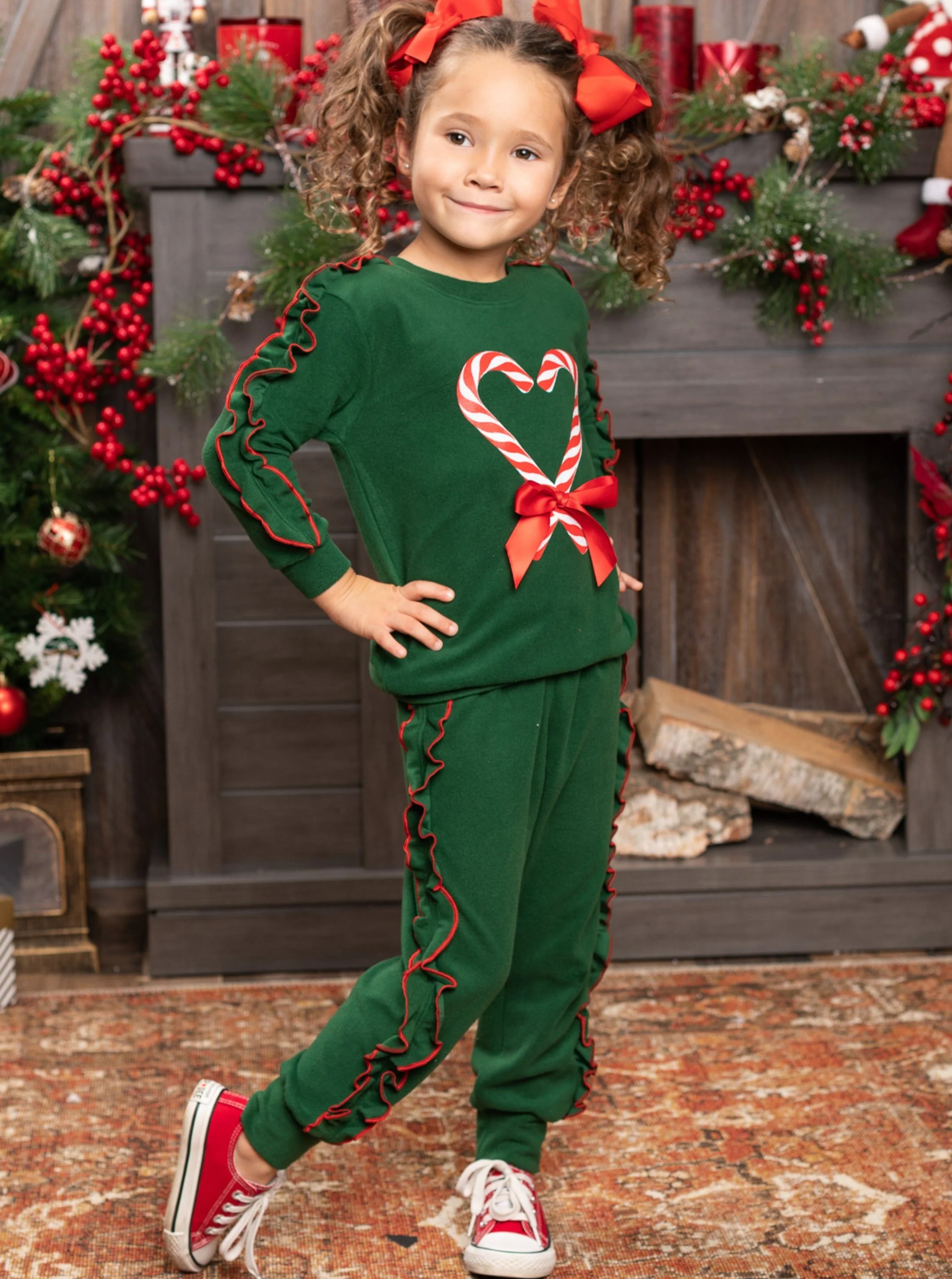 Candy Cane Heart Ruffle Jogger Set - Image 5