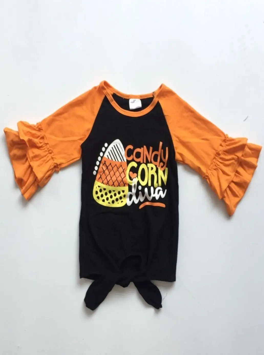 Candy Corn Diva Ruffle Raglan Knot Hem Top - Image 4
