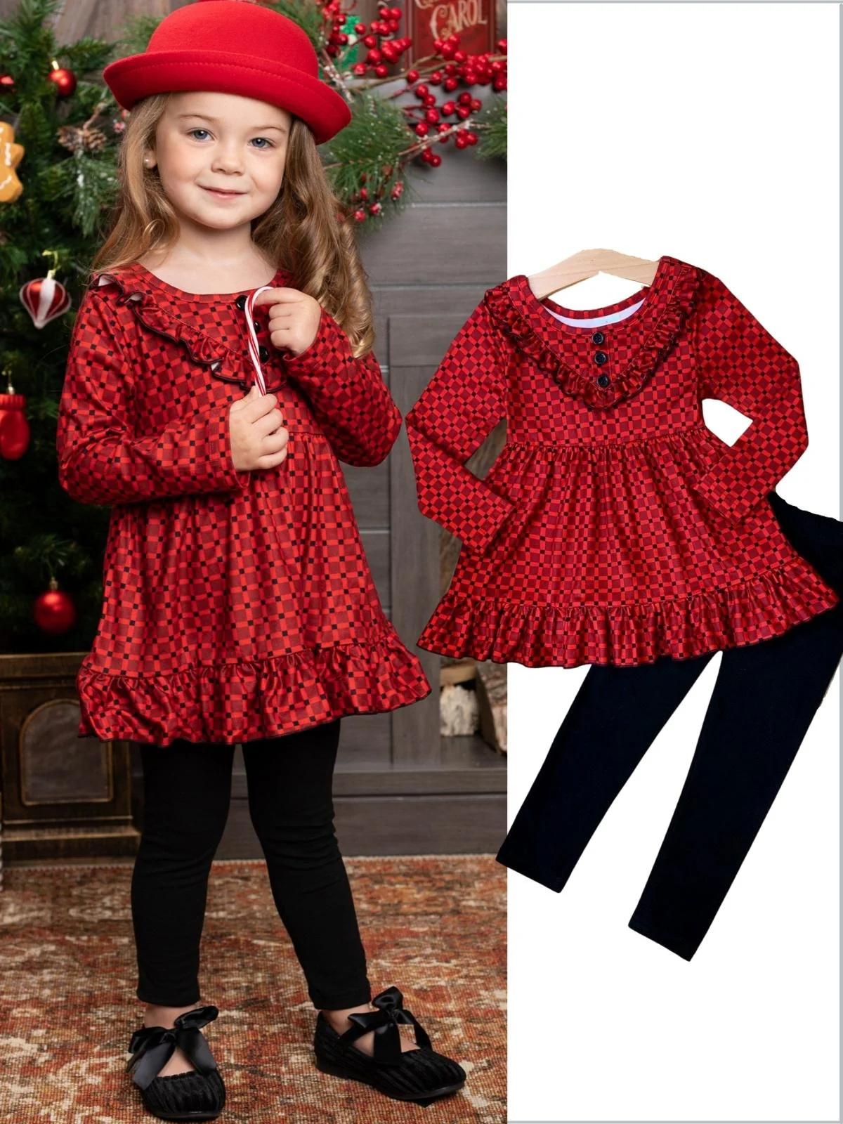 Casual Chic Plaid Tunic And Legging Set - Image 2