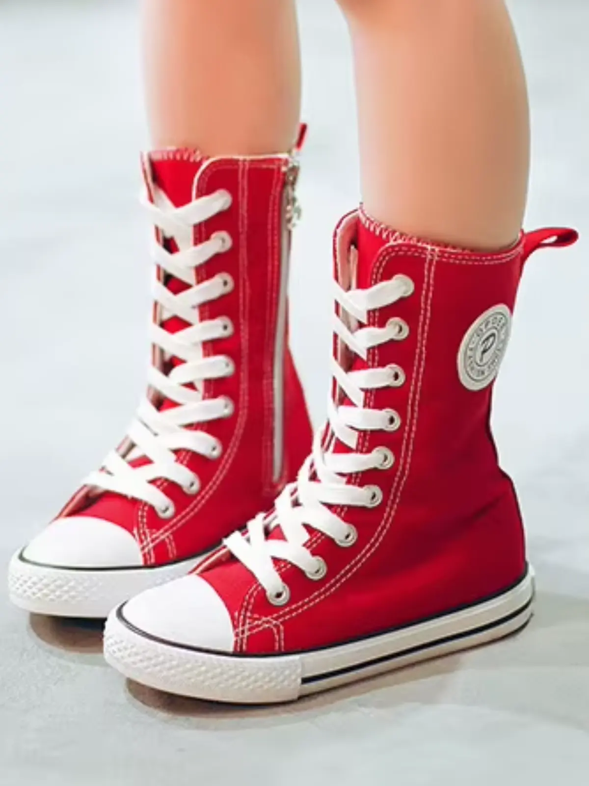 Red Canvas High Top Zip Up Sneakers By Liv and Mia - Image 4