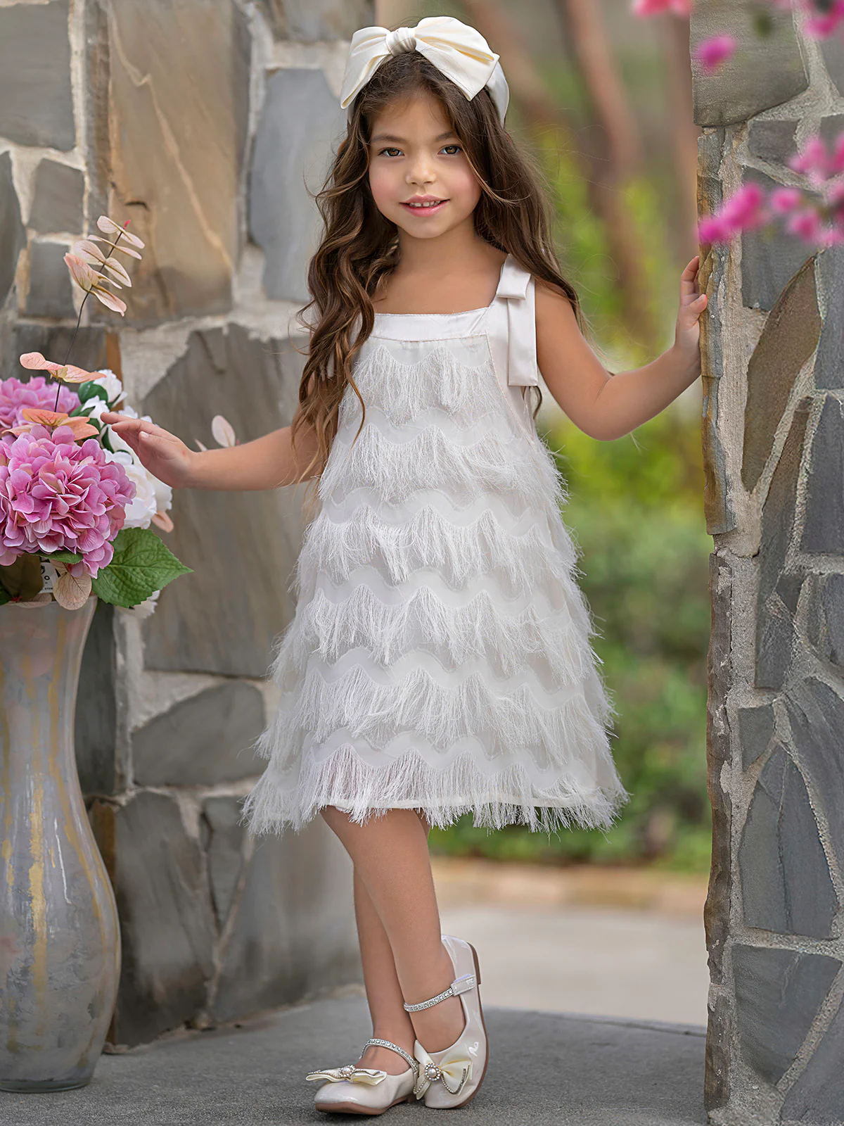 Fringe Pearl Tie Shoulder Dress - Image 2