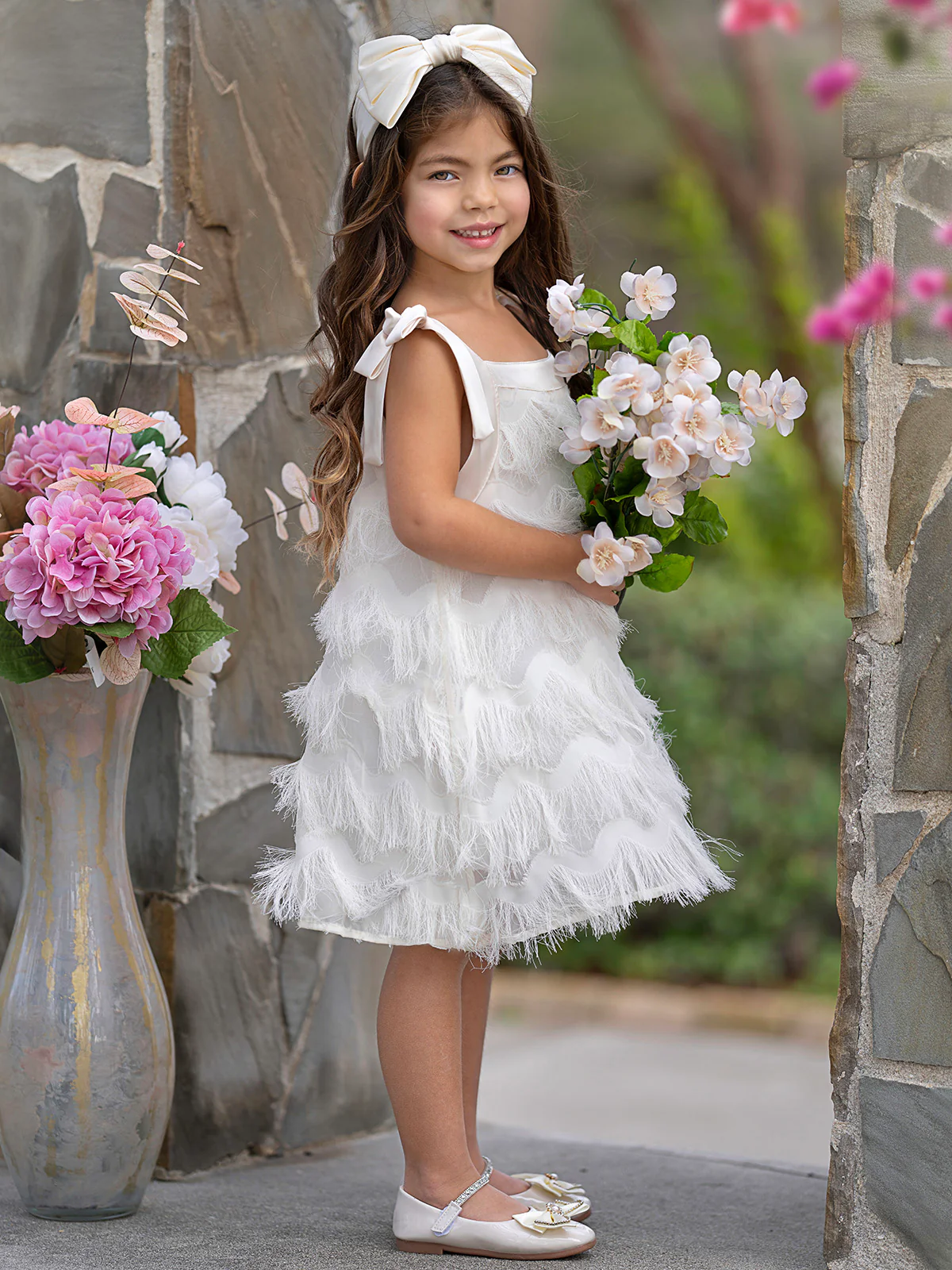 Fringe Pearl Tie Shoulder Dress - Image 5