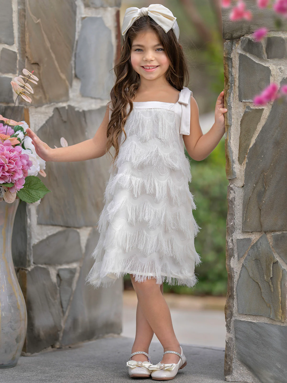 Fringe Pearl Tie Shoulder Dress - Image 6