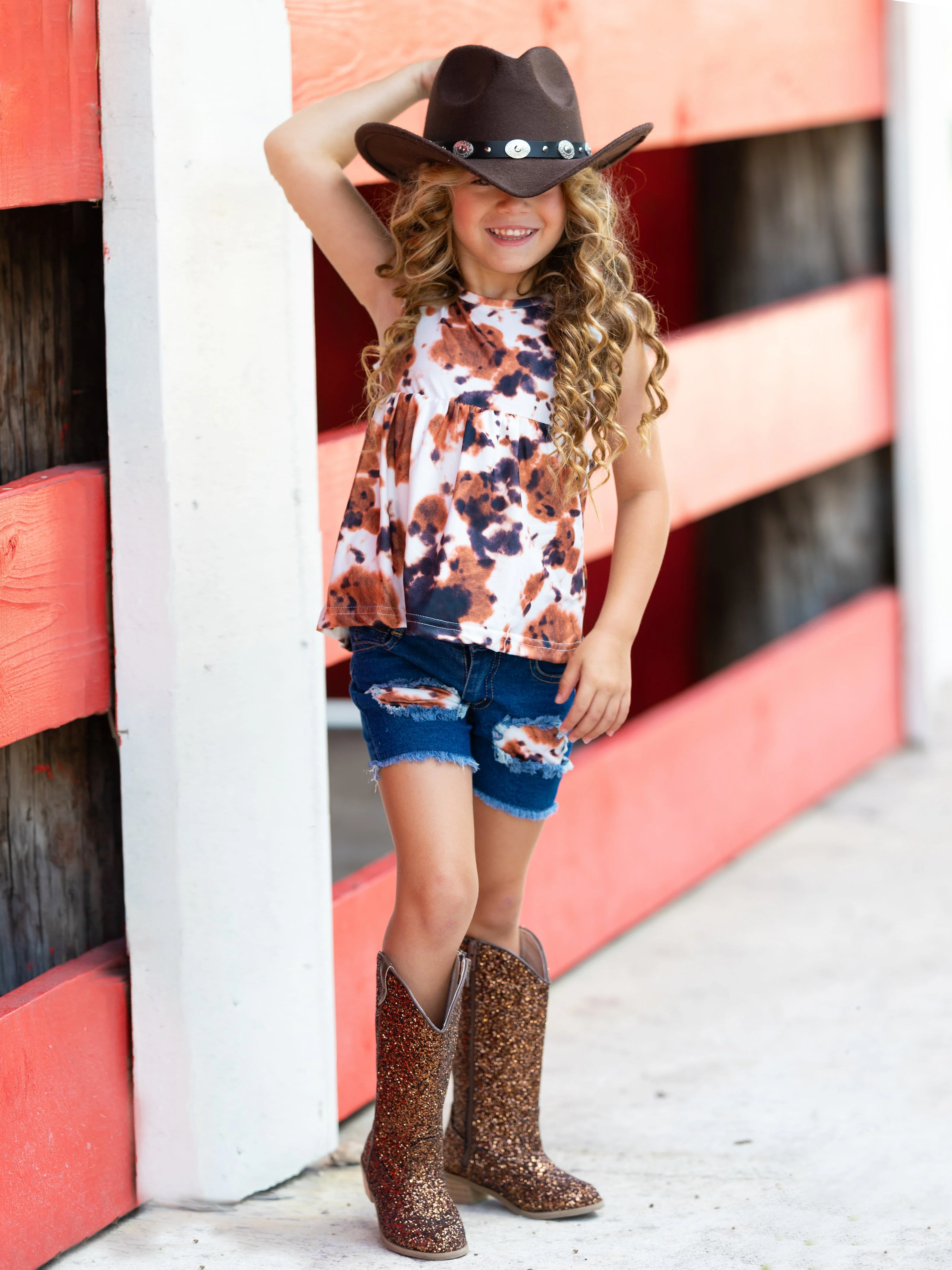 Cowgirl Chic Patched Denim Shorts Set - Image 3