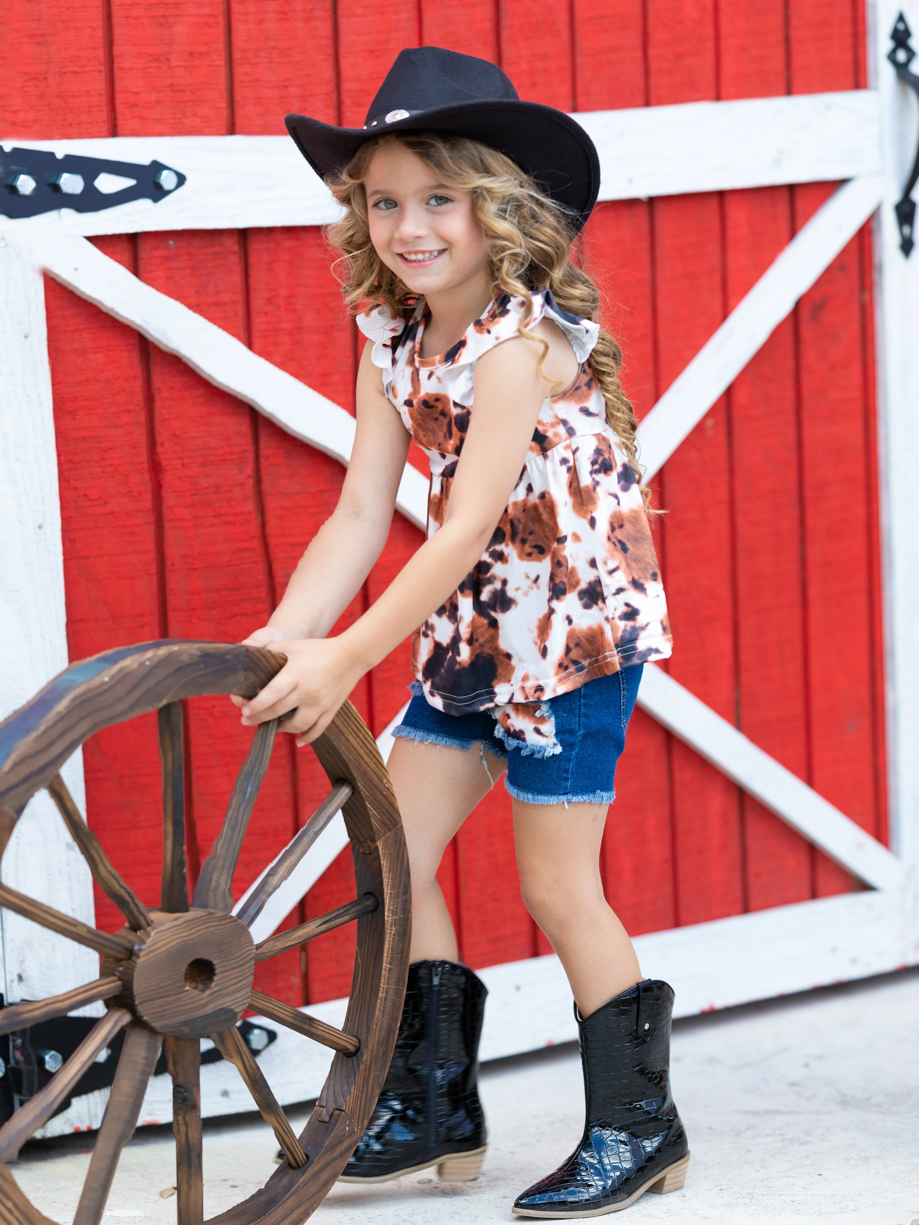 Cowgirl Chic Patched Denim Shorts Set - Image 4