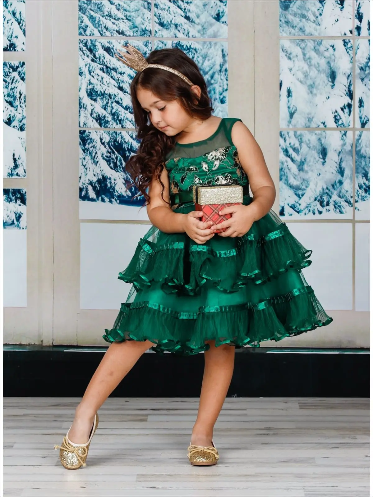 'Twas The Night Sparkle Chiffon Tiered Holiday Dress - Image 2