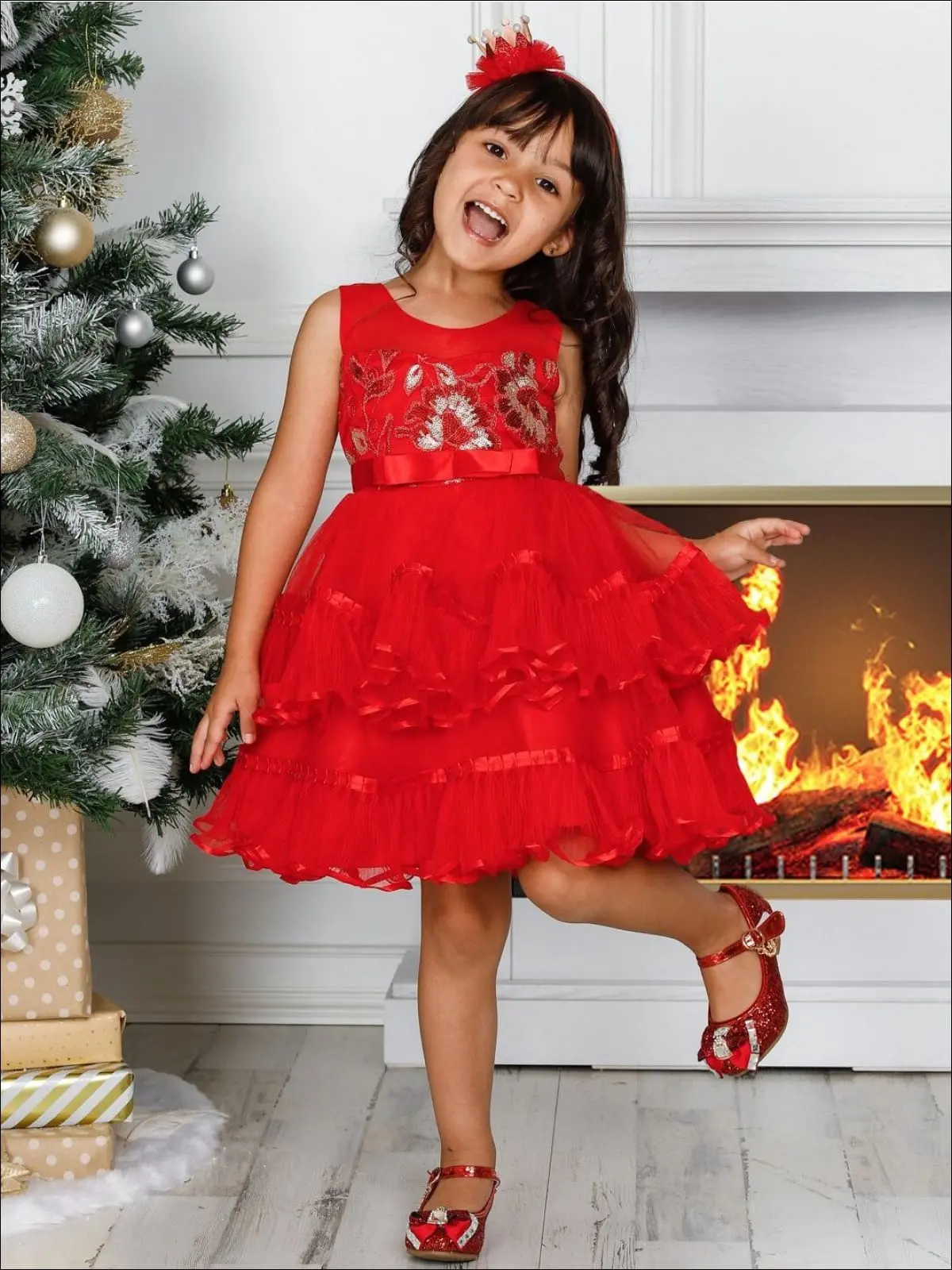 'Twas The Night Sparkle Chiffon Tiered Holiday Dress - Image 3