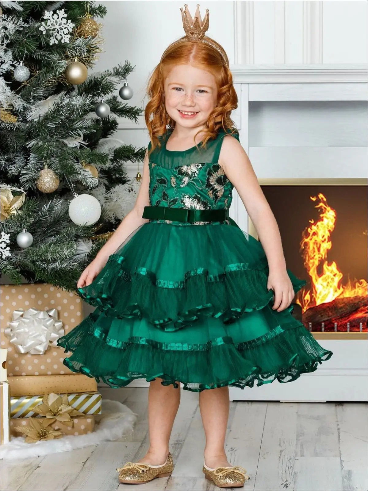 'Twas The Night Sparkle Chiffon Tiered Holiday Dress - Image 4