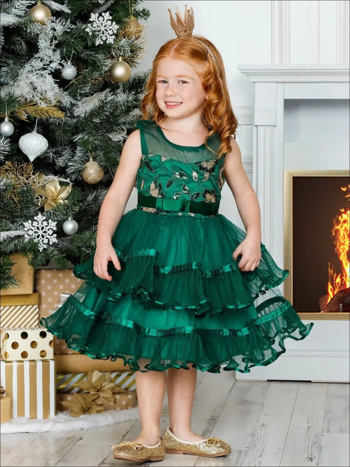 'Twas The Night Sparkle Chiffon Tiered Holiday Dress - Image 7