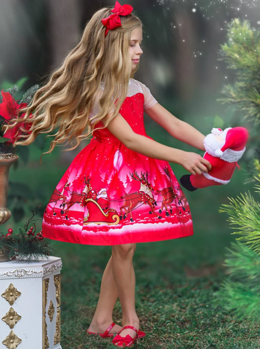 Ho-Ho-Ho Sheer Sleeve Holiday Scene Dress - Image 2
