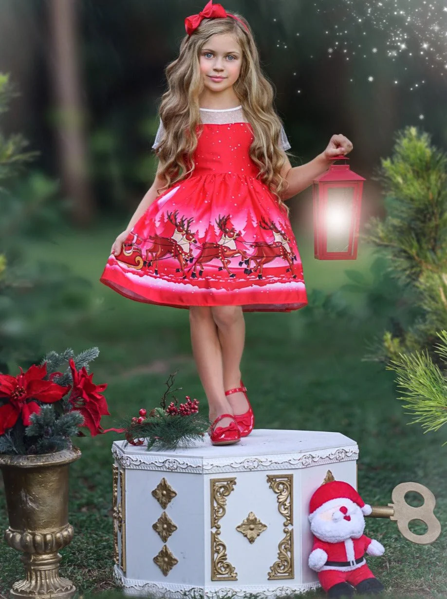 Ho-Ho-Ho Sheer Sleeve Holiday Scene Dress - Image 4