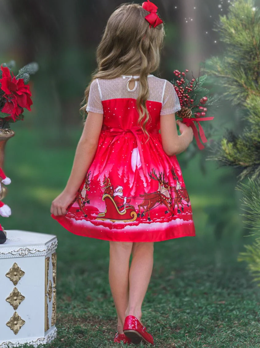 Ho-Ho-Ho Sheer Sleeve Holiday Scene Dress - Image 5