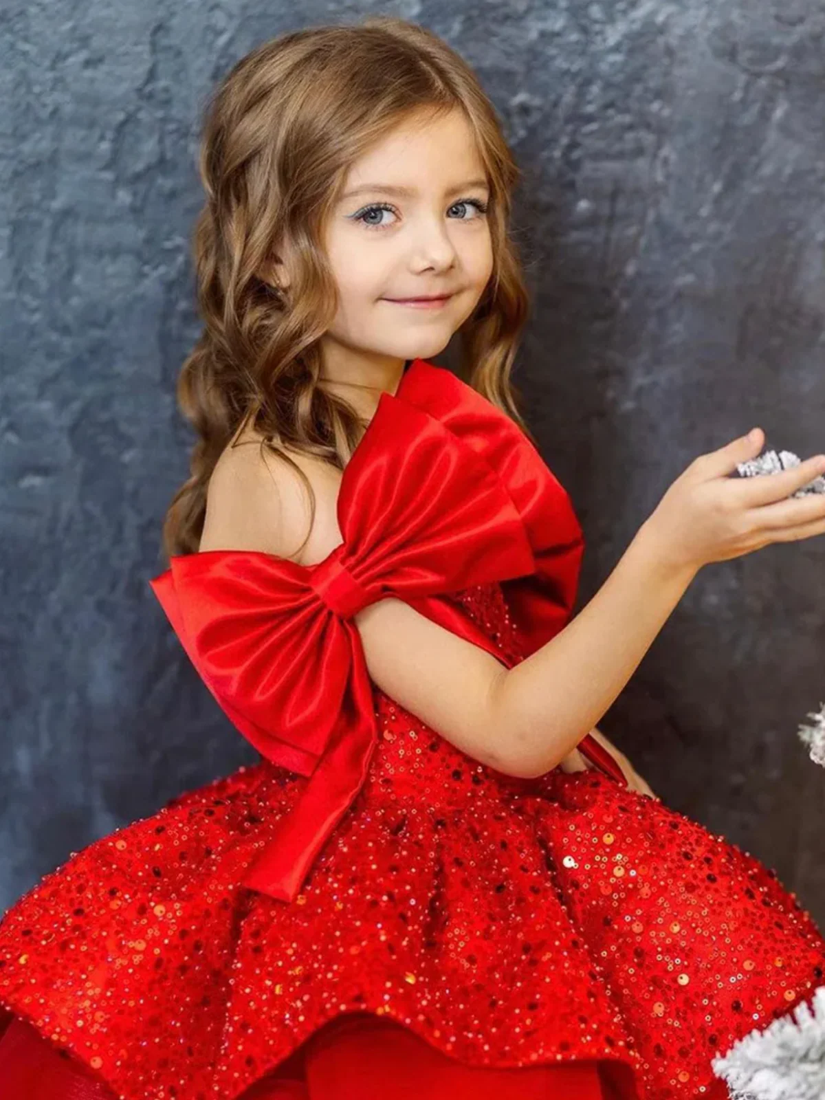 Sequin Princess Festive Holiday Gown with Double Bows - Image 2