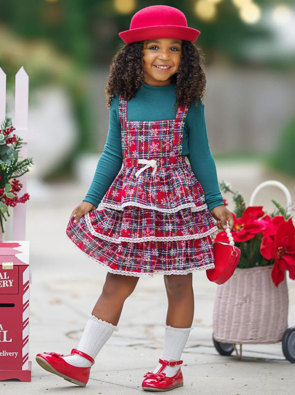 Jingle Belle Chic Turtleneck Top and Plaid Overall Dress - Image 6