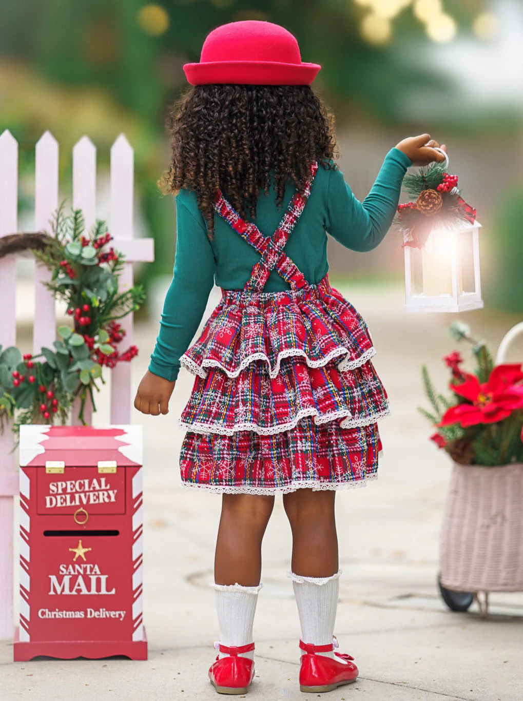 Jingle Belle Chic Turtleneck Top and Plaid Overall Dress - Image 7