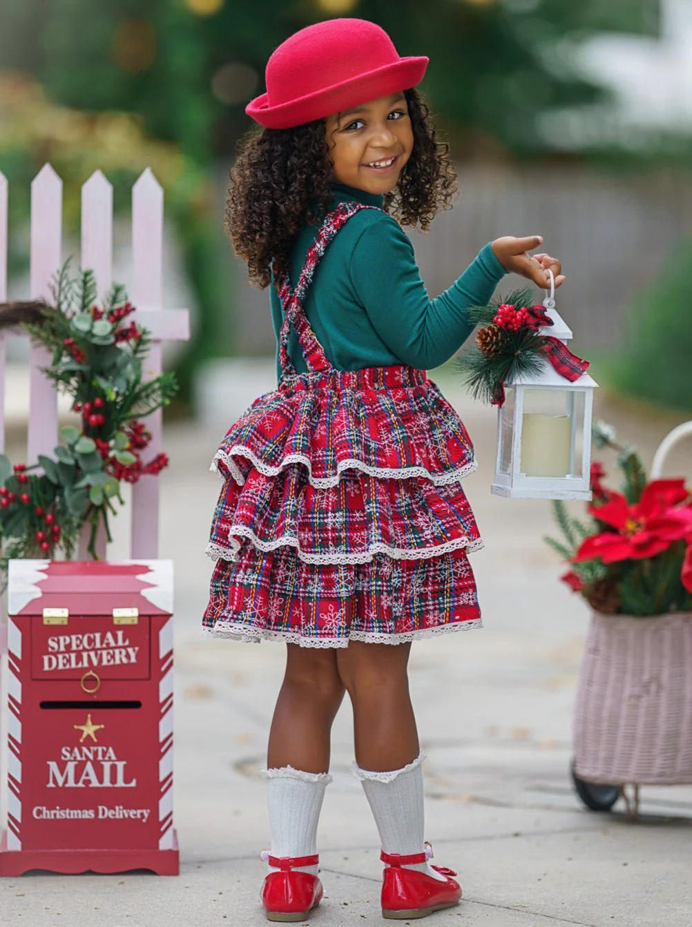 Jingle Belle Chic Turtleneck Top and Plaid Overall Dress - Image 8