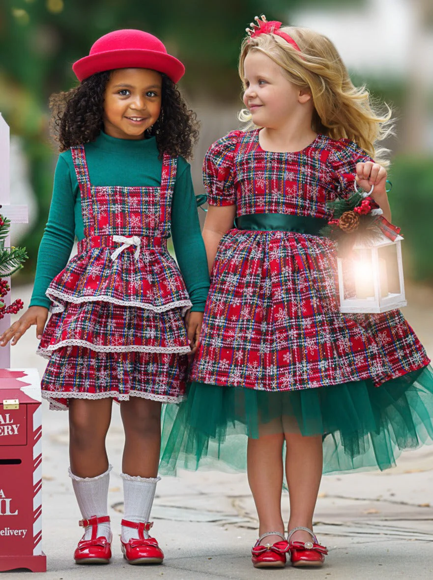 Jingle Belle Chic Turtleneck Top and Plaid Overall Dress - Image 9