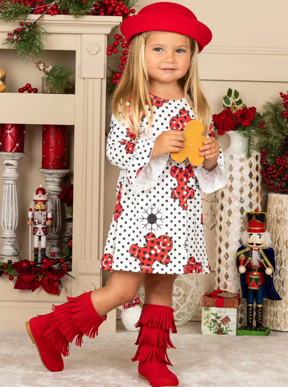 Polka Dot Gingerbread Print Dress - Image 2