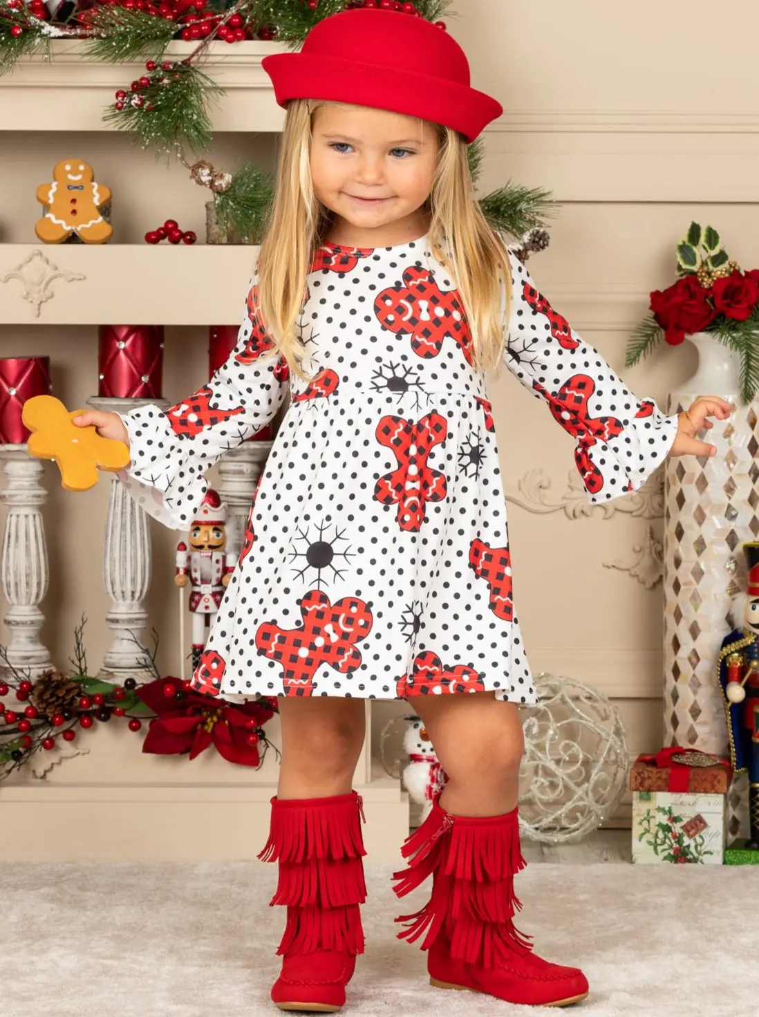 Polka Dot Gingerbread Print Dress - Image 4