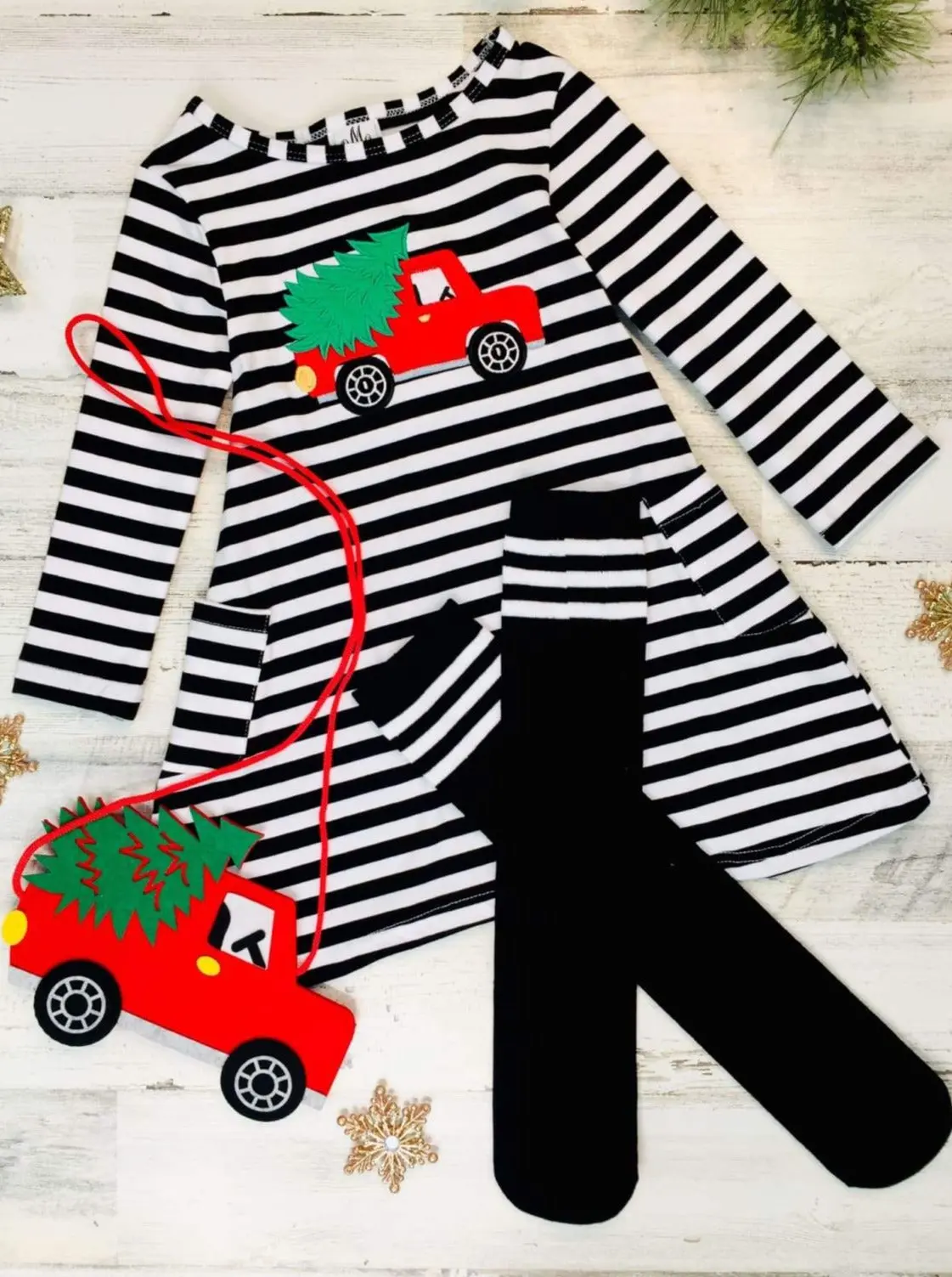 Christmas Haul Striped Pocket Dress, Purse and Socks Set - Image 4