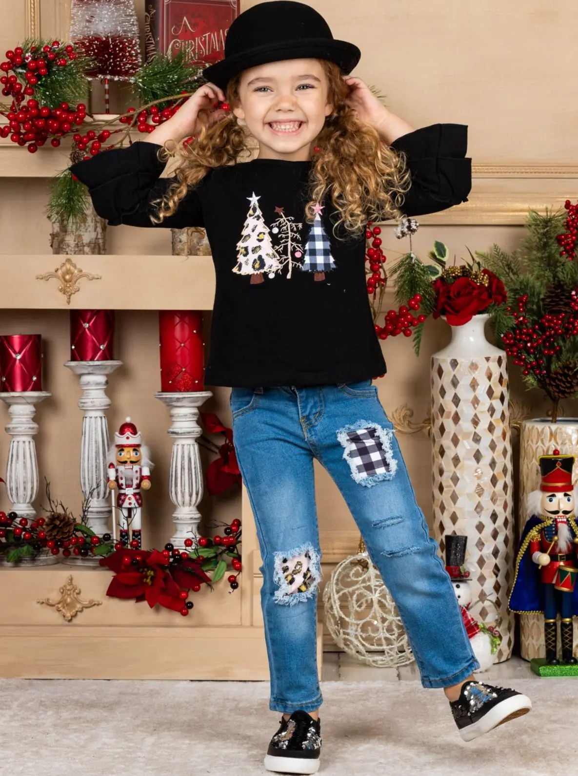 Christmas Trees Chic Patched Jeans Set - Image 2