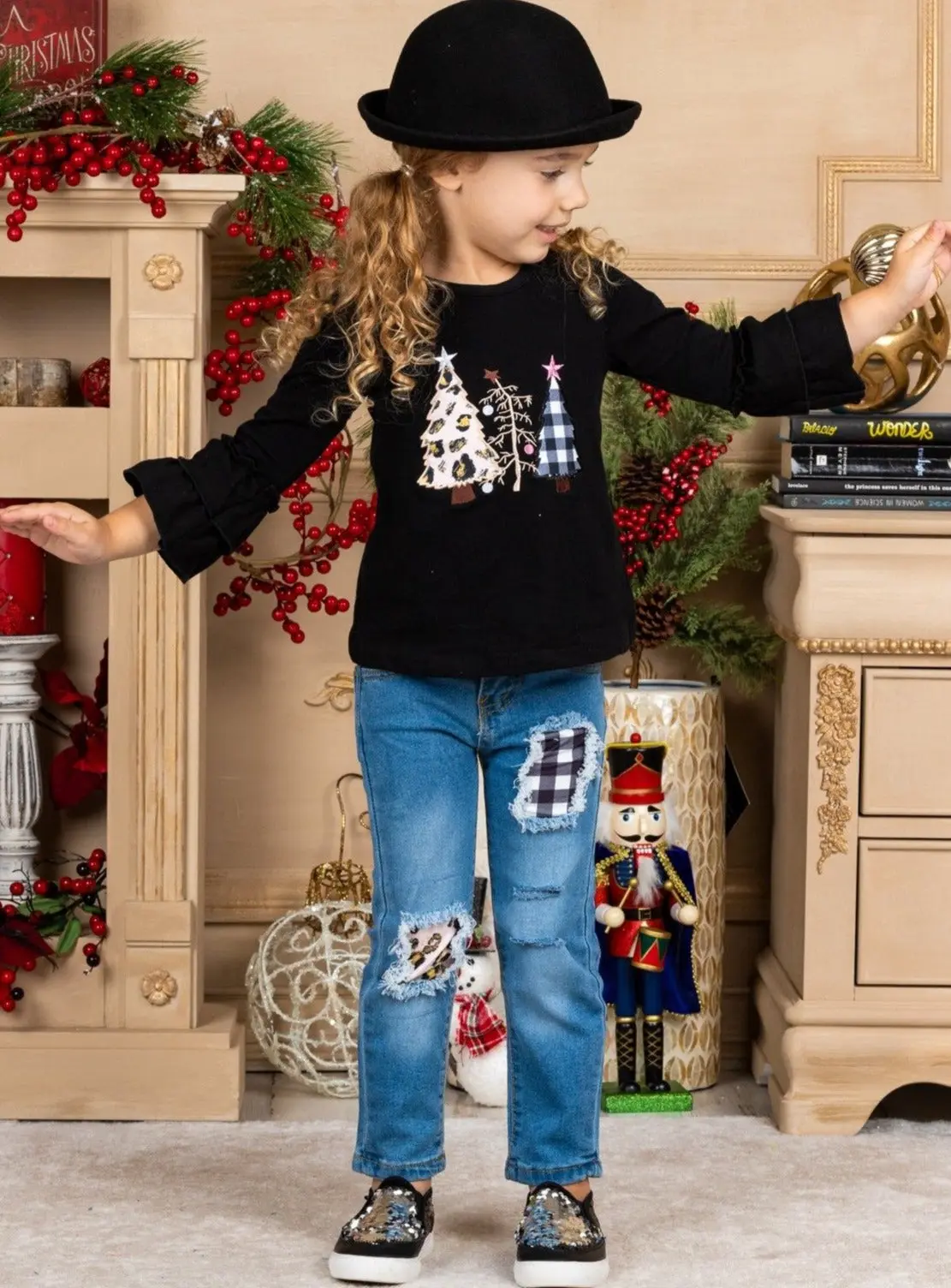 Christmas Trees Chic Patched Jeans Set - Image 3