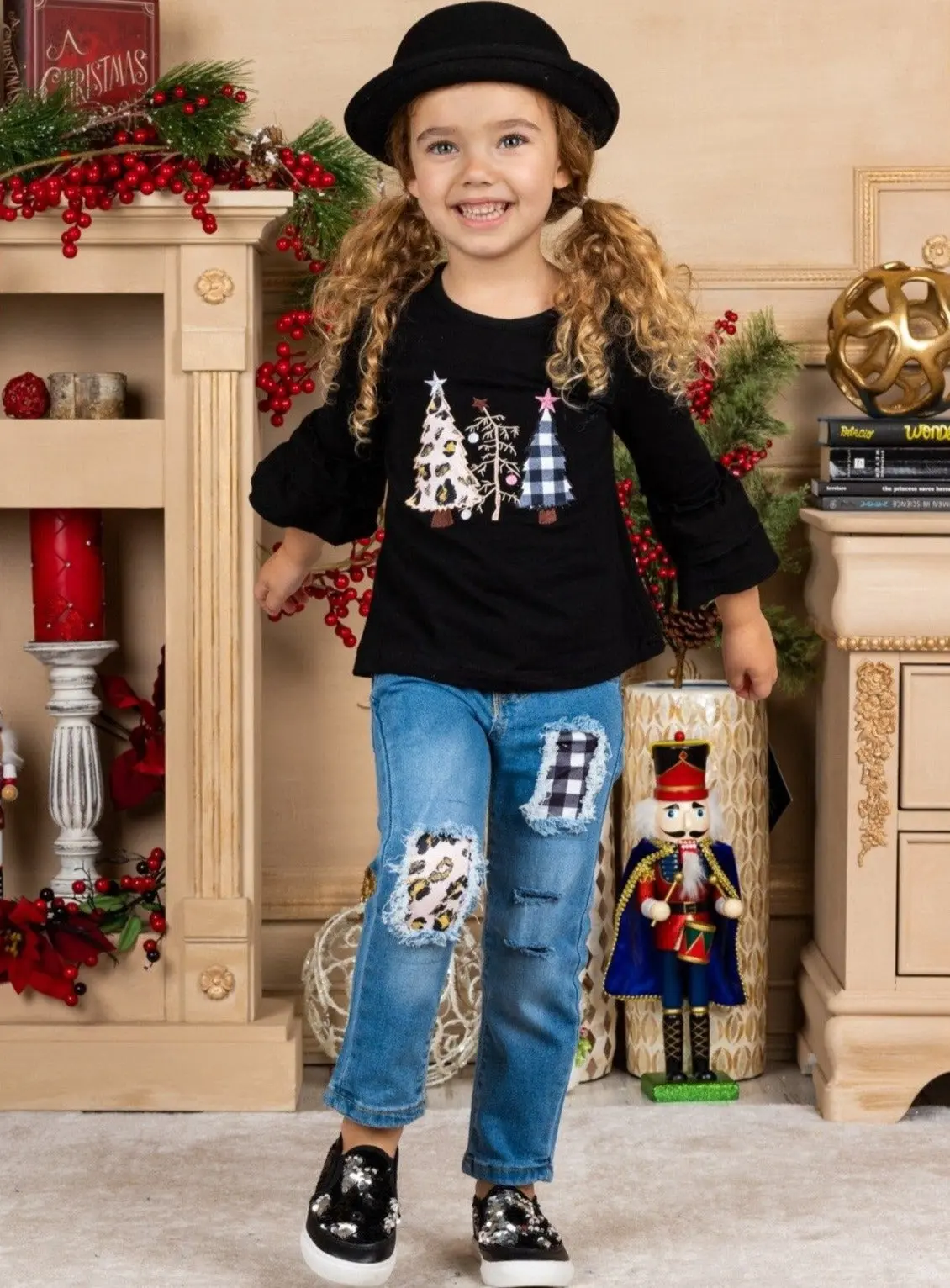 Christmas Trees Chic Patched Jeans Set - Image 4