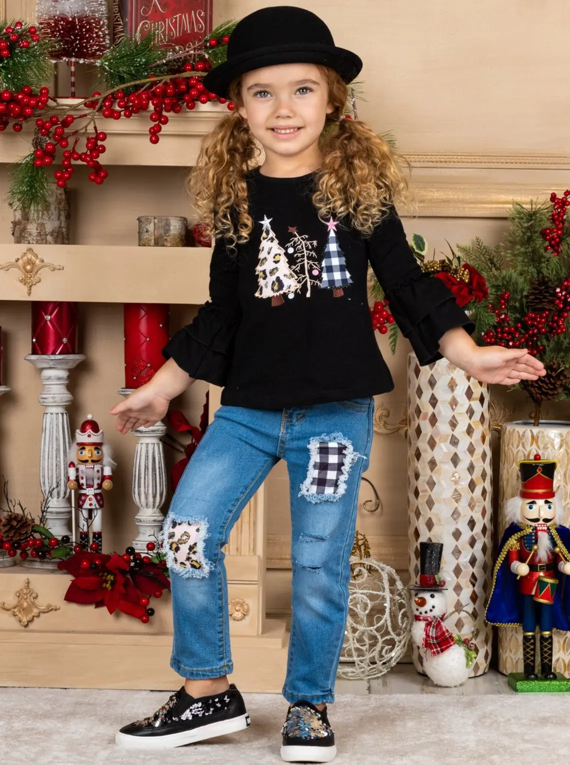 Christmas Trees Chic Patched Jeans Set - Image 5