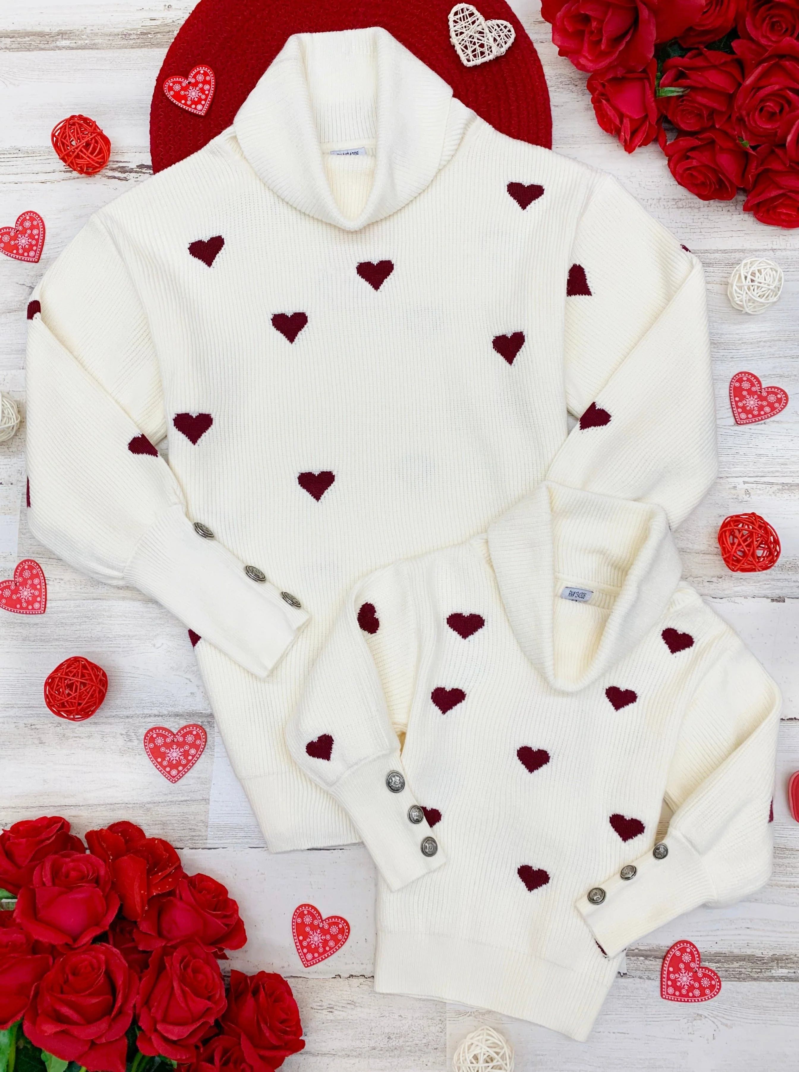 Mommy and Me We Love Hearts Turtleneck Sweater - Image 2
