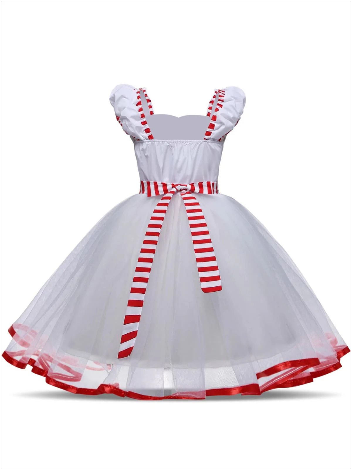 Girls Mary Poppins Inspired Striped Costume Dress with Lace Gloves - Image 6