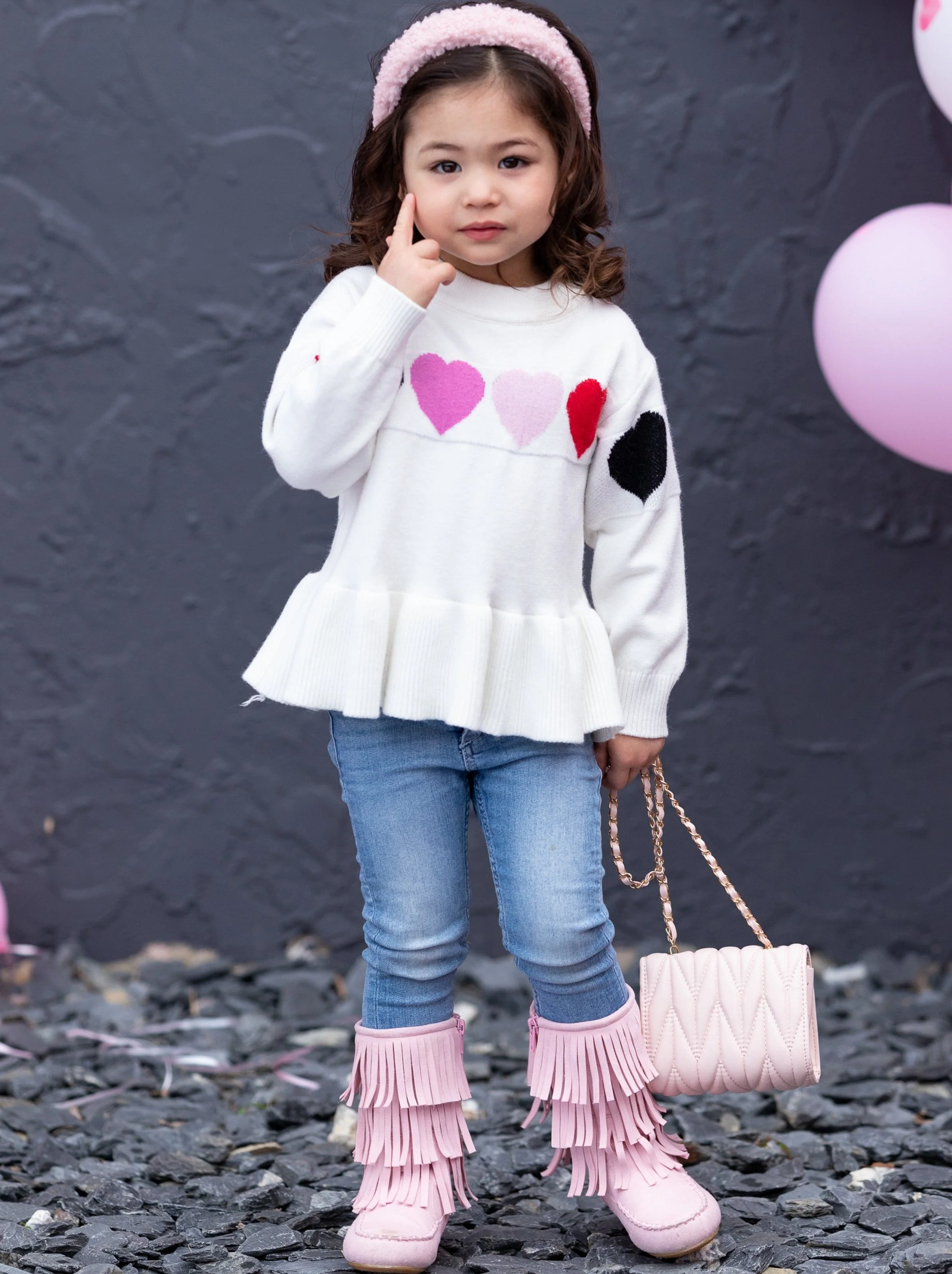 Colored Hearts Peplum Knit Sweater - Image 3