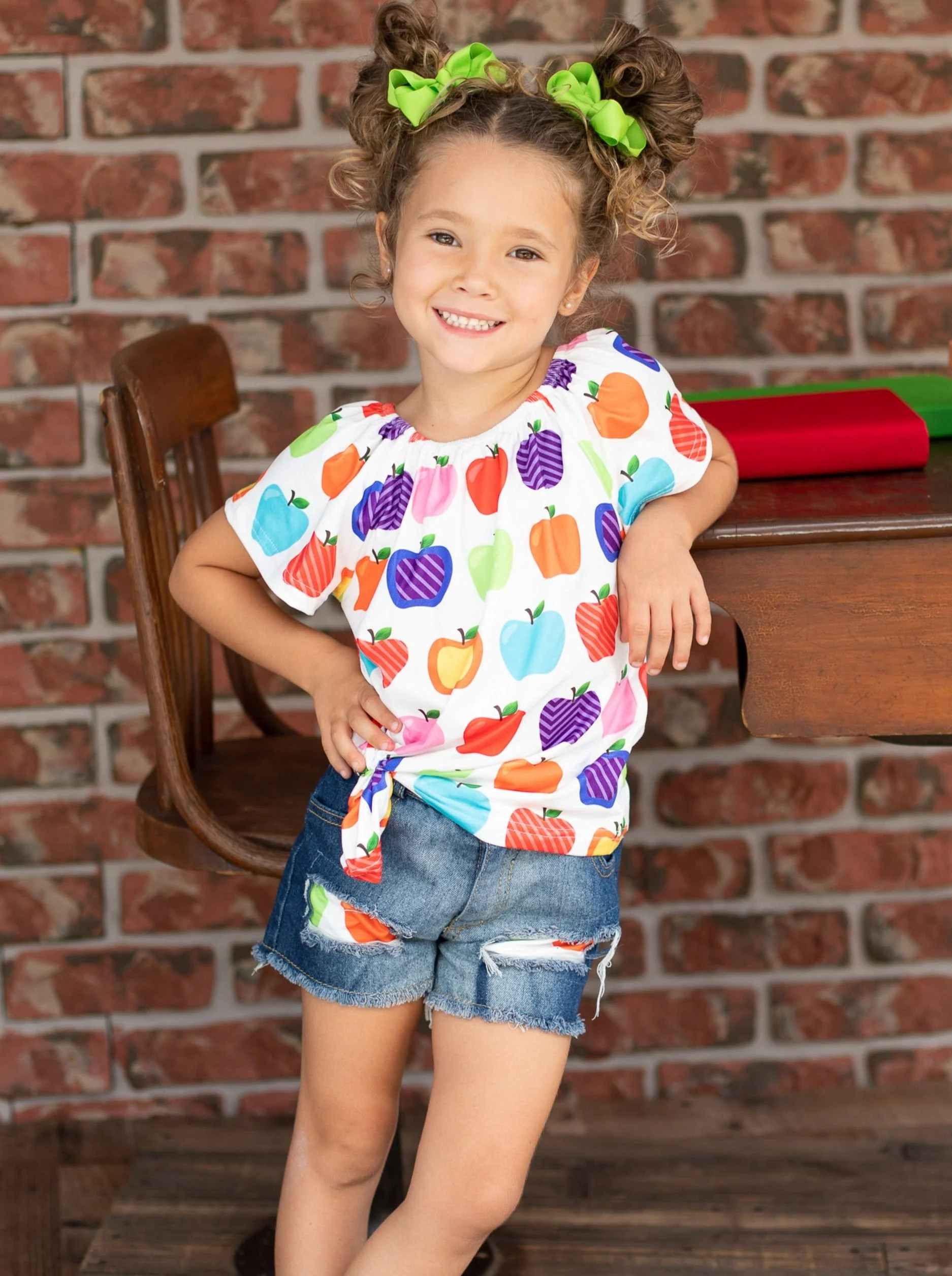 Rainbow Apples Patched Denim Short Set - Image 2