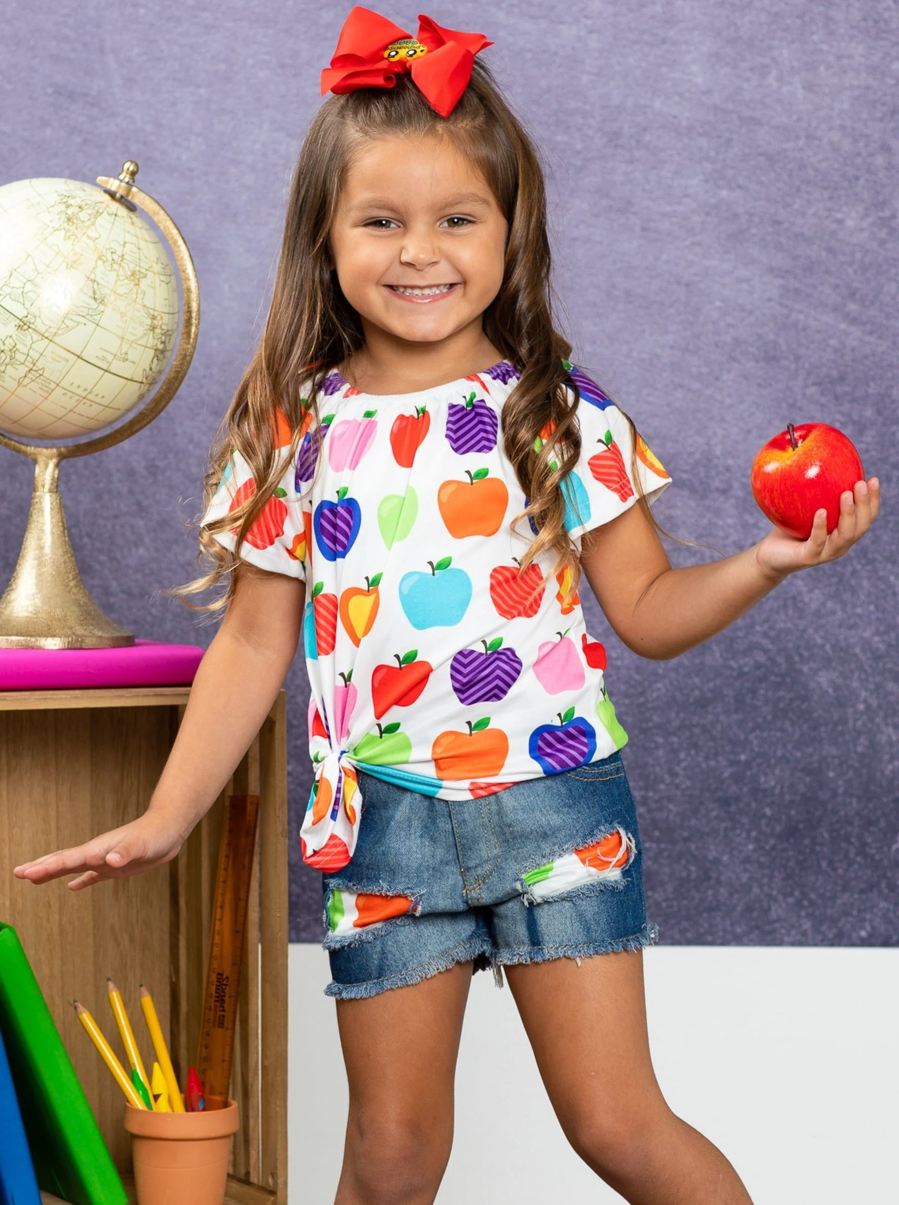 Rainbow Apples Patched Denim Short Set - Image 5
