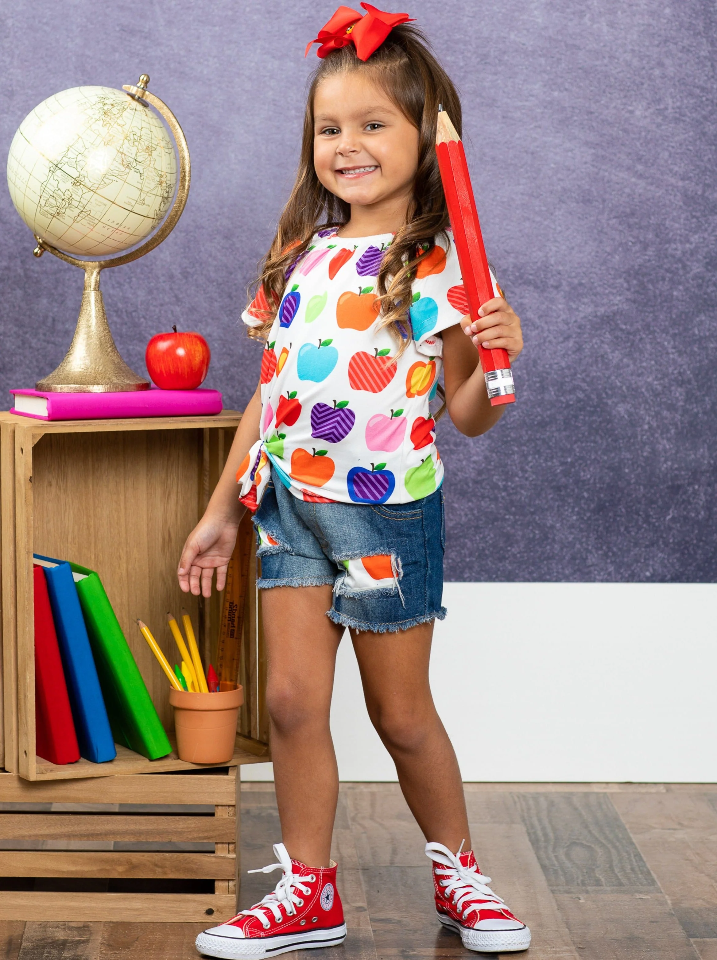 Rainbow Apples Patched Denim Short Set - Image 6