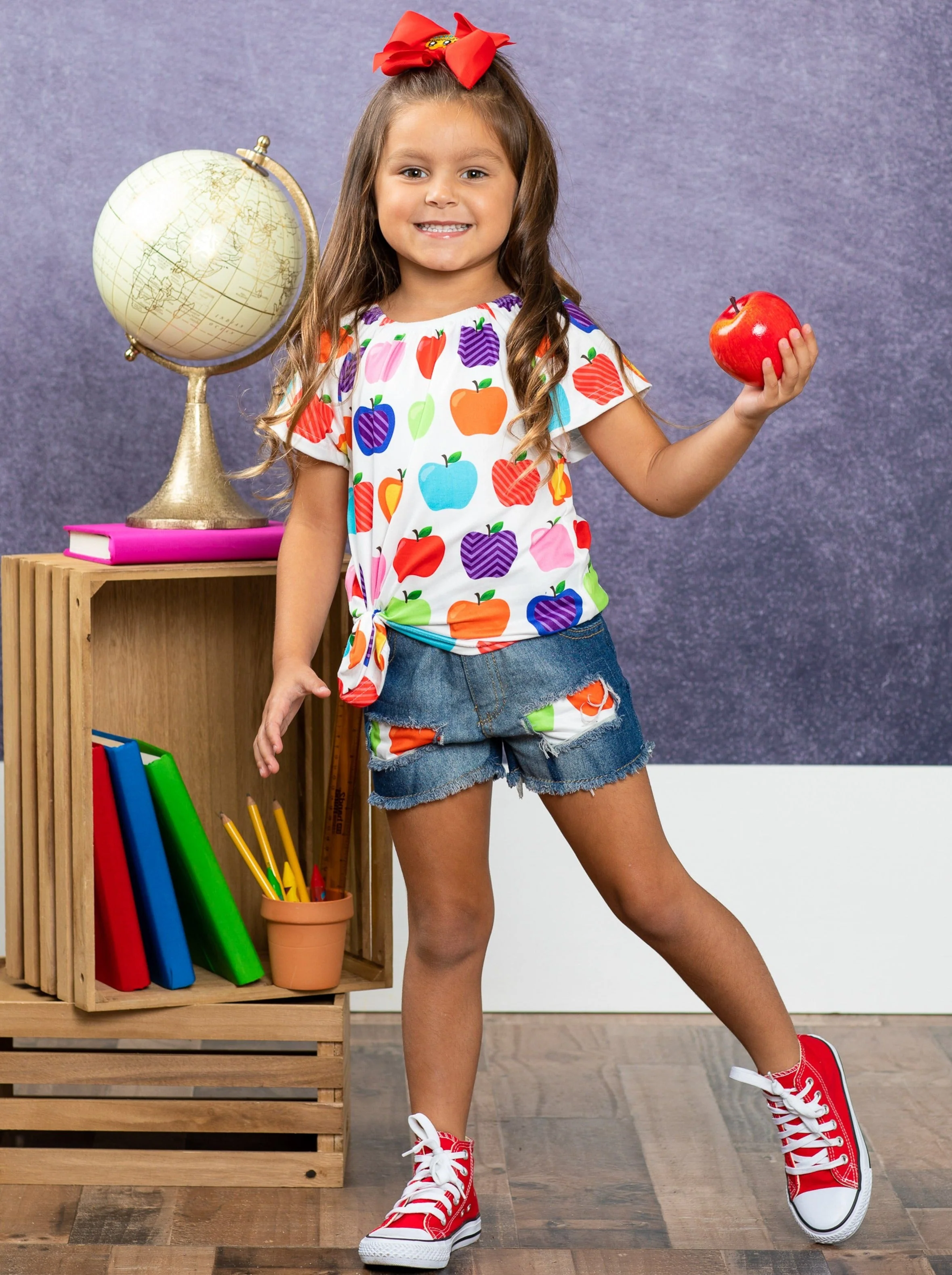 Rainbow Apples Patched Denim Short Set - Image 7