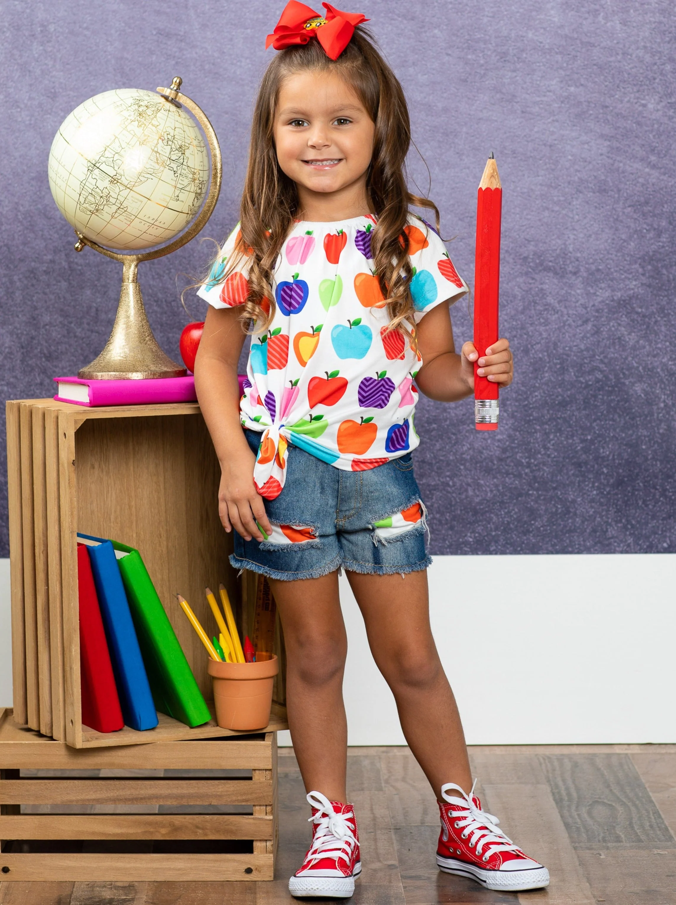 Rainbow Apples Patched Denim Short Set - Image 8