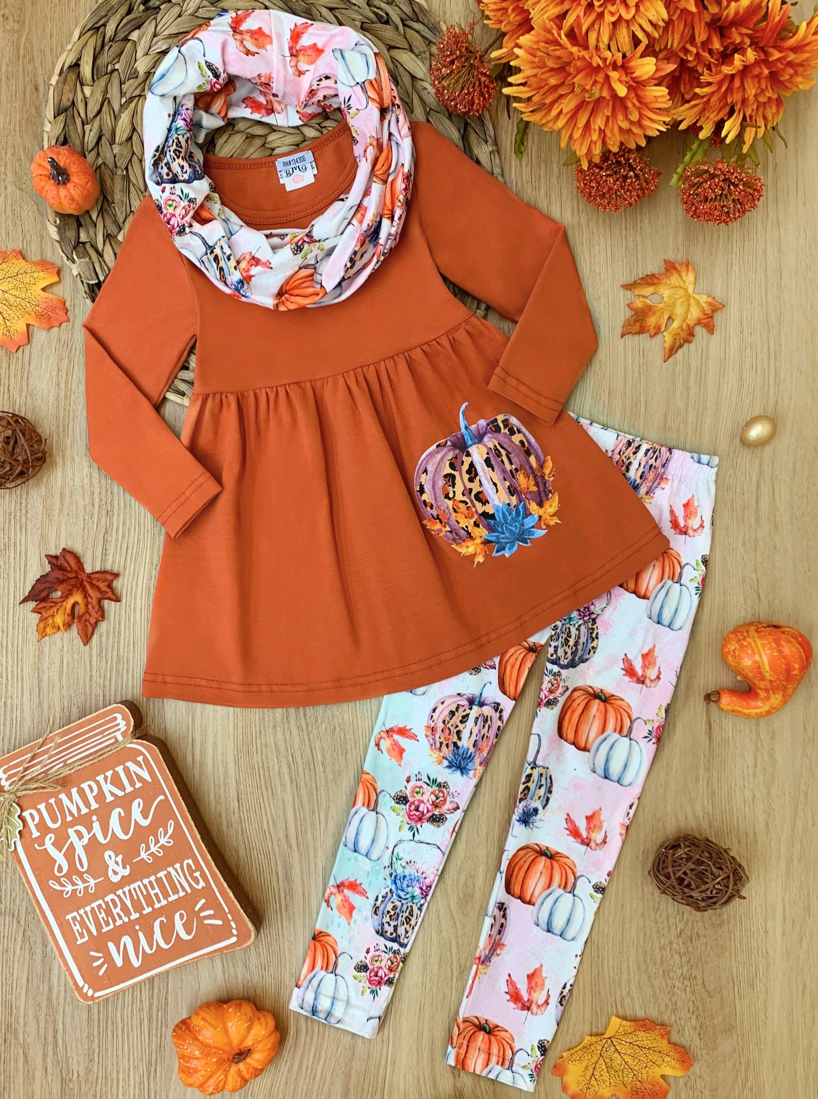 Pumpkin Everything Tunic, Leggings and Scarf Set - Image 4