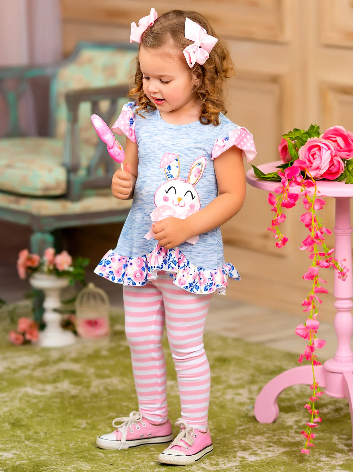 Polka Dot Bunny Striped Legging Set - Image 3
