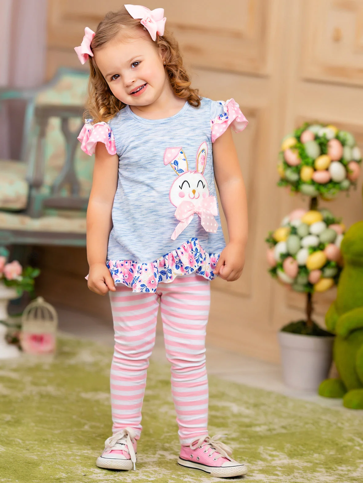 Polka Dot Bunny Striped Legging Set - Image 4