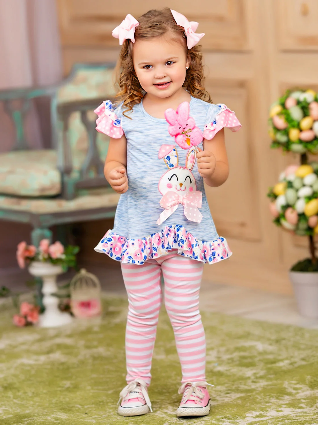 Polka Dot Bunny Striped Legging Set - Image 5