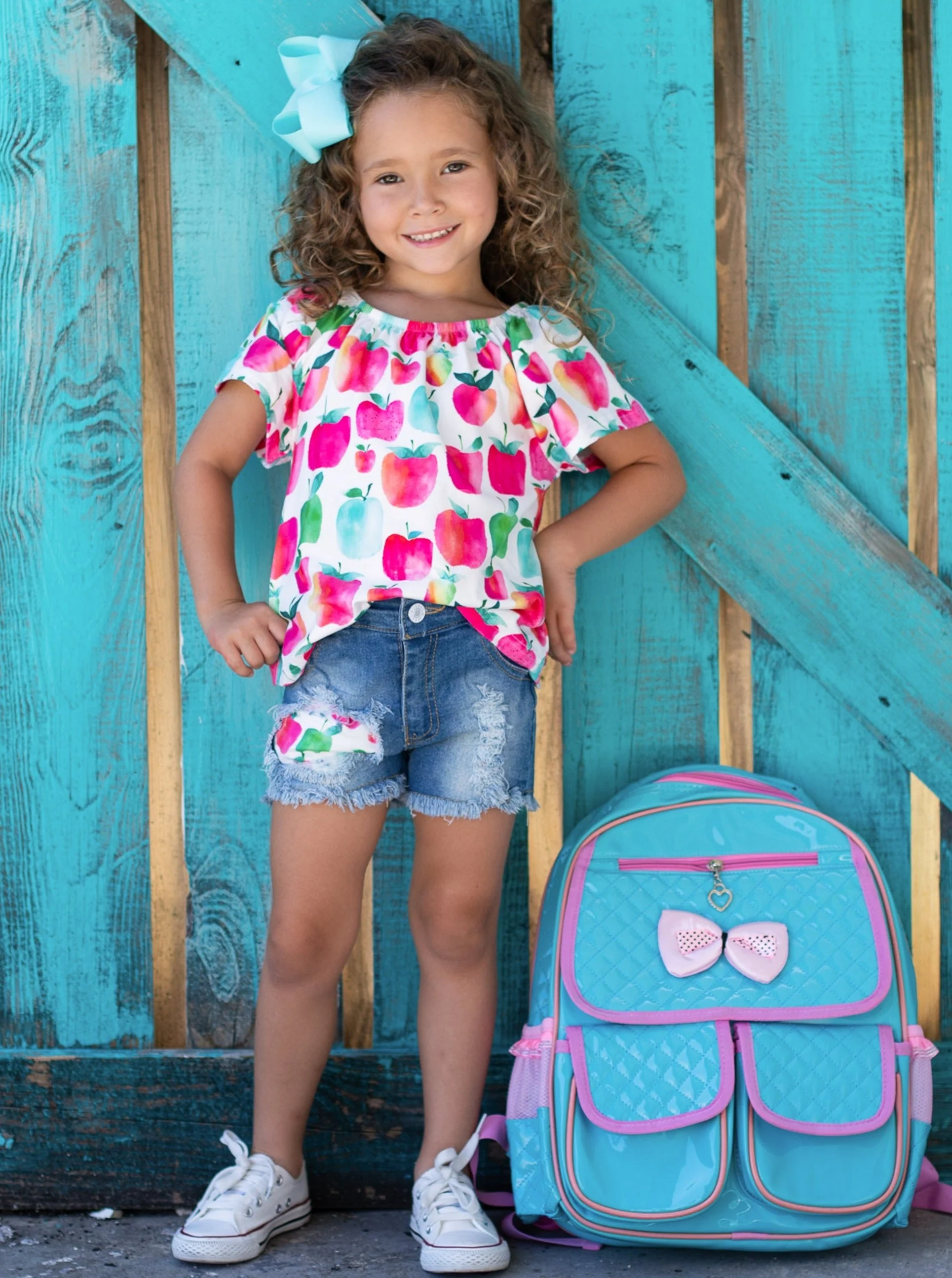Counting Apples Patched Denim Short Set - Image 4