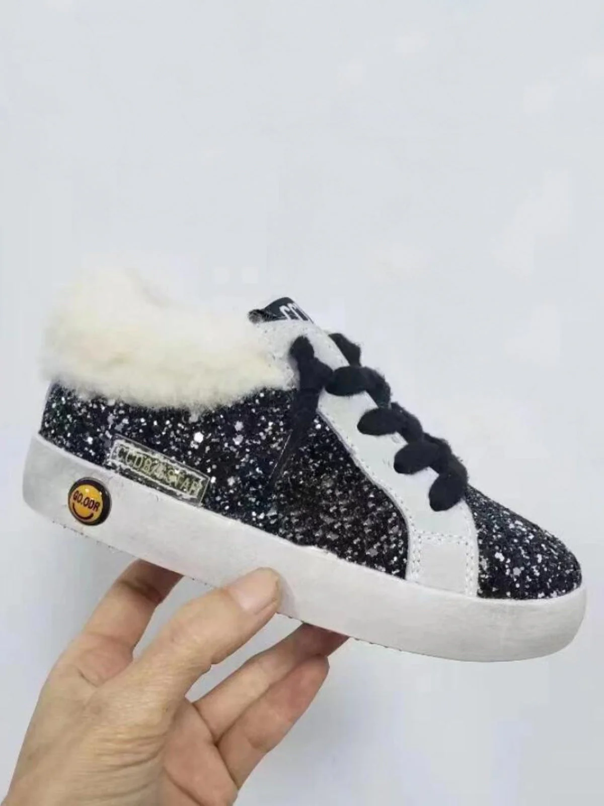 Girls Cozy Glitter Fur Sneakers by Liv and Mia - Image 2