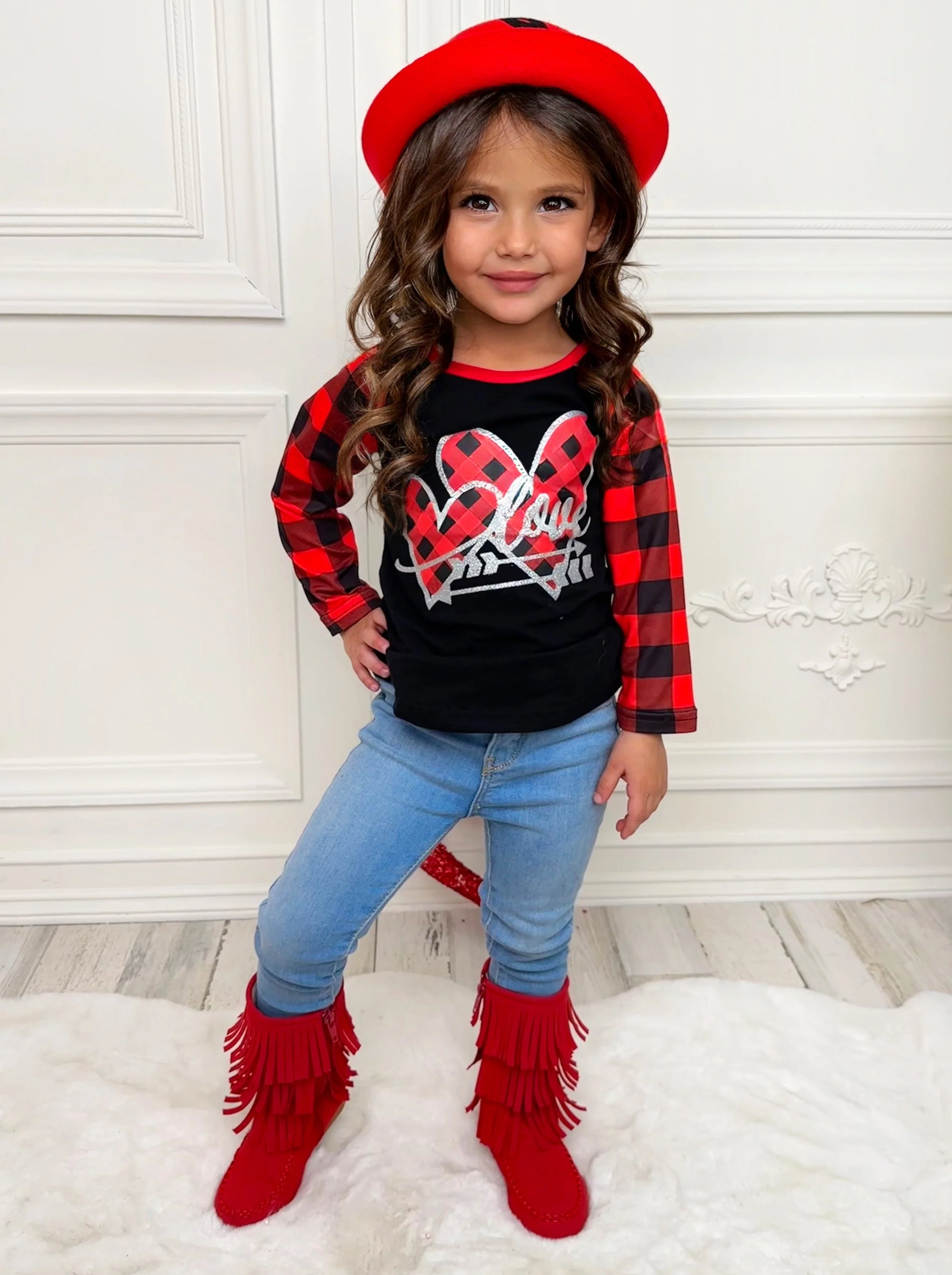 Cupid's Love Plaid Raglan Top - Image 5